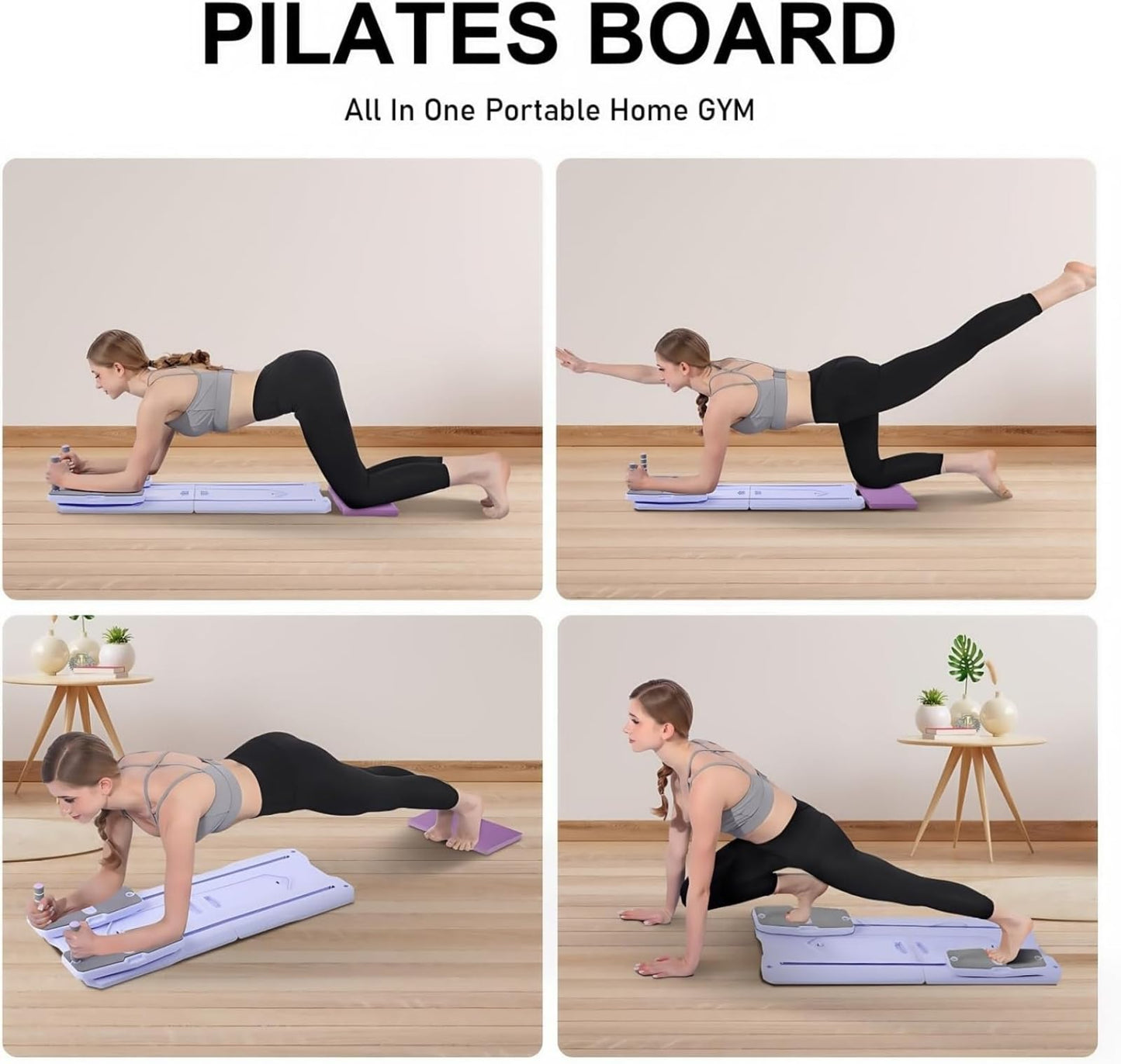 Pilates Reformer Board Set - 2026 Foldable 8-in-1 Pilates Machine for Full Body Workouts, Ab Core Trainer with Resistance Bands, Portable Home Pilates Equipment for Women & Men (Purple)