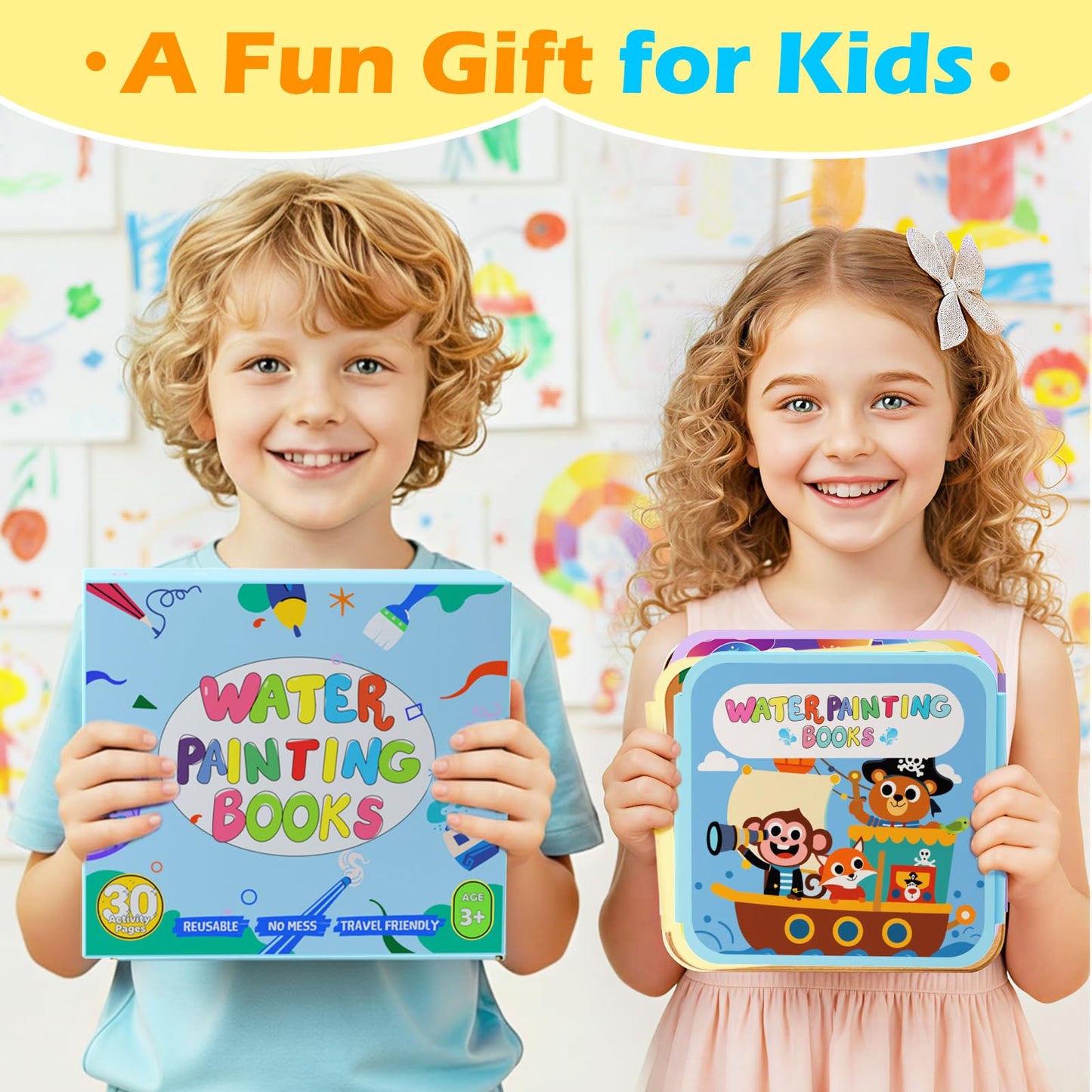 BATHKITS Reusable Water Painting Book for Kids - 3 Pack Magic Water Coloring Books with Water Pens, Fairy Tale, Animal & Space Themes | No Mess Paint, Travel Activity Toy, Gift Box, 30 Pages, Ages 3+