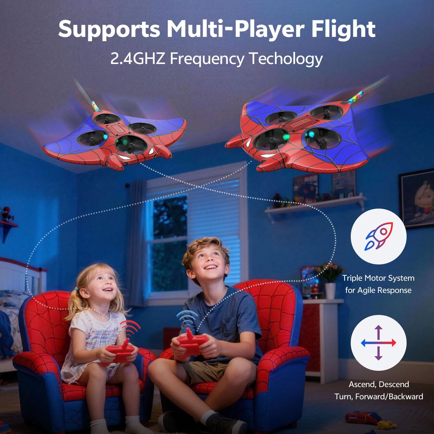 RC Plane Spider Toys for Kids, 2.4Hz 3.5CH Foam Remote Control Airplane with Altitude Hold, One Button Takeoff/Landing, 360° Stunt Flips, LED Lights, Ideal Gift for Kids, Boys & Girls Beginners