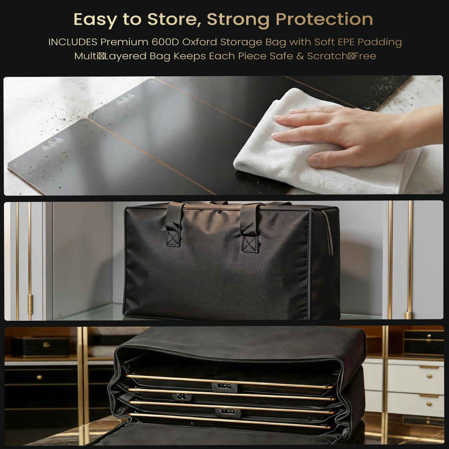 Electric Warming Tray XXXL 44"x16" with Storage Bag, Adjustable‑Size Food Warming Mat, 5‑in‑1 Expandable Modular, Food Warmer for Parties, Buffet, Catering & Gathering, 8‑Level Temp & Timer, Gold Edge