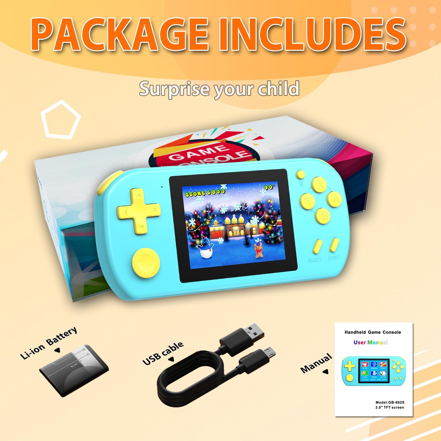 Handheld Games for Kids Adults with Built in 268 Classic Retro Video Games,3.0'' Color Screen Rechargeable Portable Arcade Gaming Player,Boys Girls Travel Electronics Toys Birthday Gift (A-Blue)