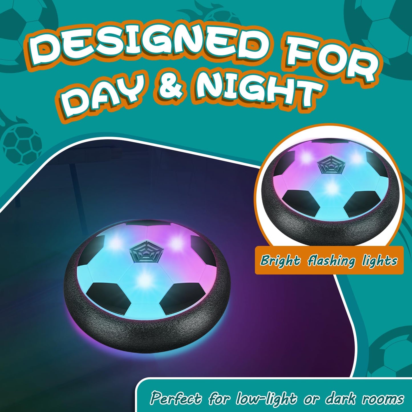 Ocditikl 2 Pack Hover Soccer Ball with 8 Pcs Batteries, Air Floating Soccer Toy with LED Lights & Foam Bumper, Indoor Games for Kids 4-8-12, Birthday Toys for 3 4 5 6 7 8 9 Year Old Boys Girls