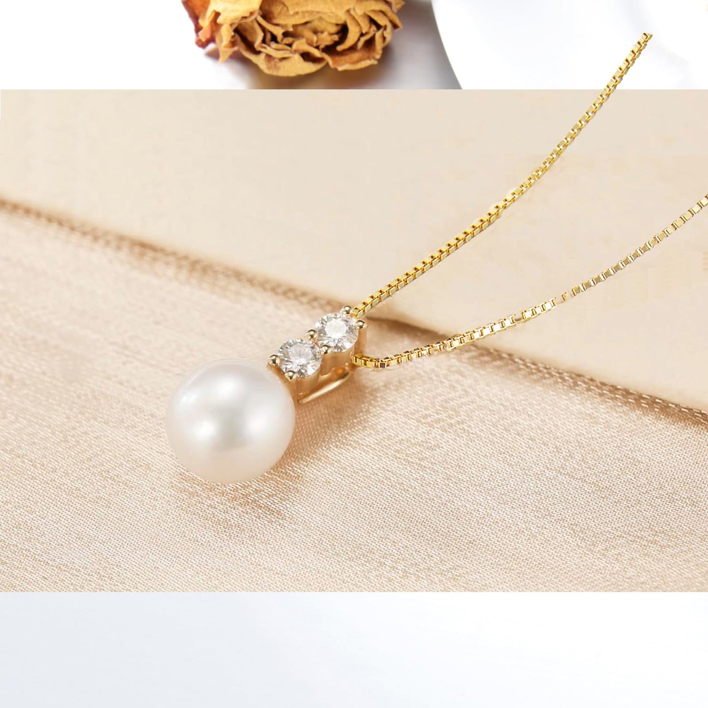 Gold Plated Silver Lab Grown Pearl Necklace and Real 18k Gold Earring Set for Women, Jewelry Set Gifts for Her