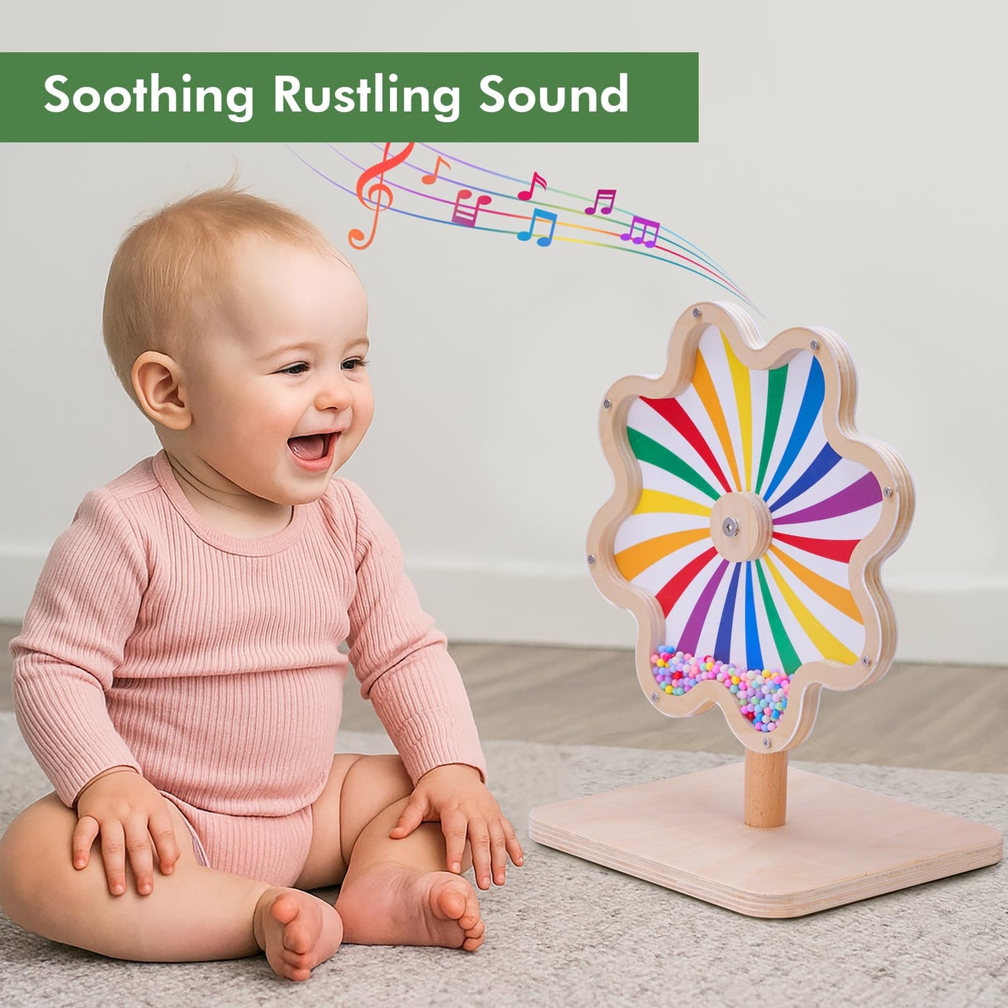 Aiwanture Spinning Activity Drum Toy with Sound, Montessori Wooden Sensory Toy for Babies, Perfect Birthday & Party Gift for 6-18 Months+