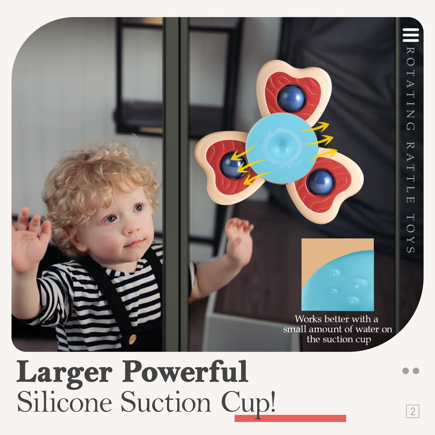 ALASOU 6 PCS Suction Cup Rotating Toys(3 Bee+3 Panda) for Infant and Toddlers