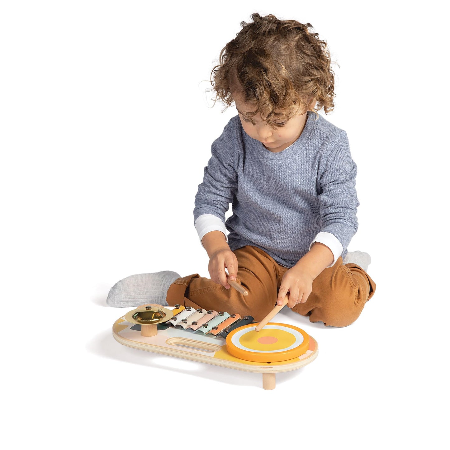 Manhattan Toy Beats to Go Wooden Toddler and Preschool Musical Learning Toy Xylophone, Drum, Cymbal and Washboard