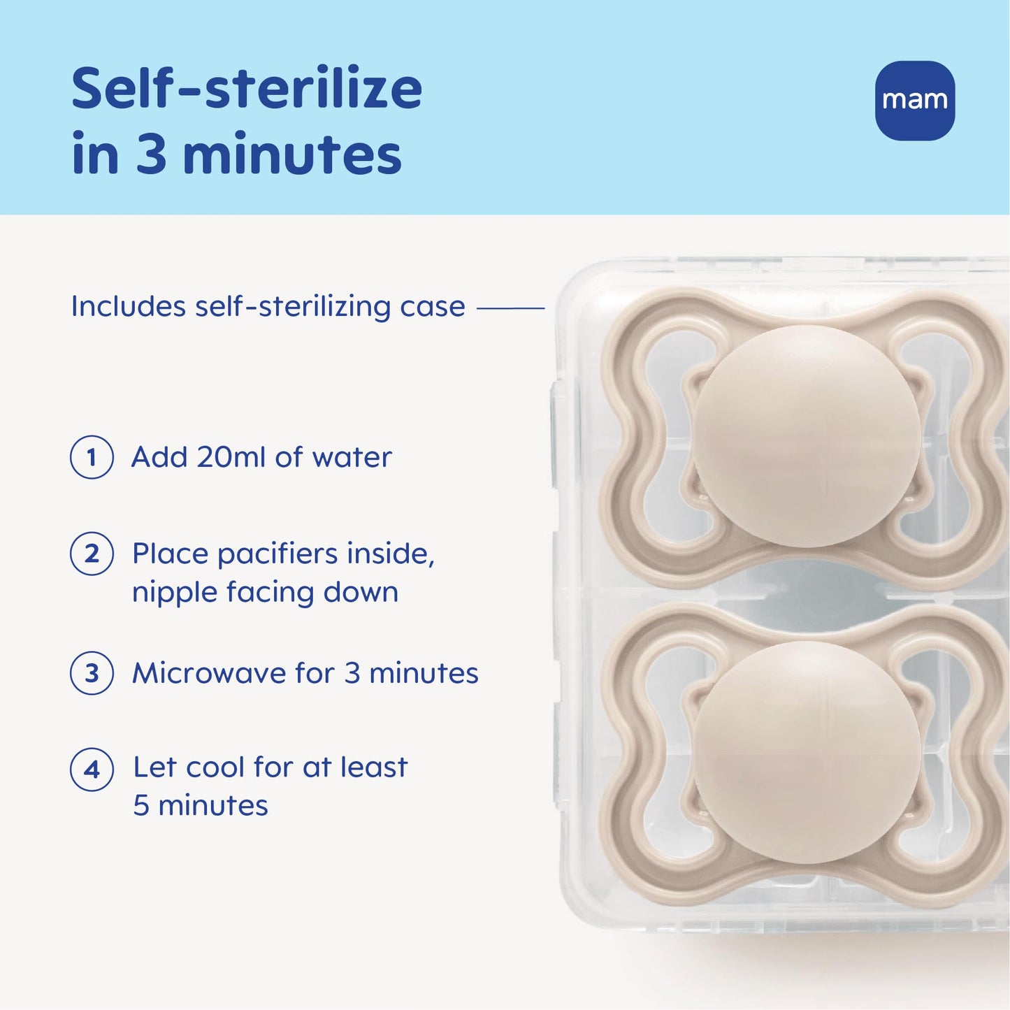 MAM Supreme Baby Pacifier, Newborns 0-6 Months, Developed with Orthodontists, Extra Air Flow for Sensitive Skin, Glows in The Dark, BPA-Free Silicone, Sterilizer Case, Pack of 2, Made in Europe