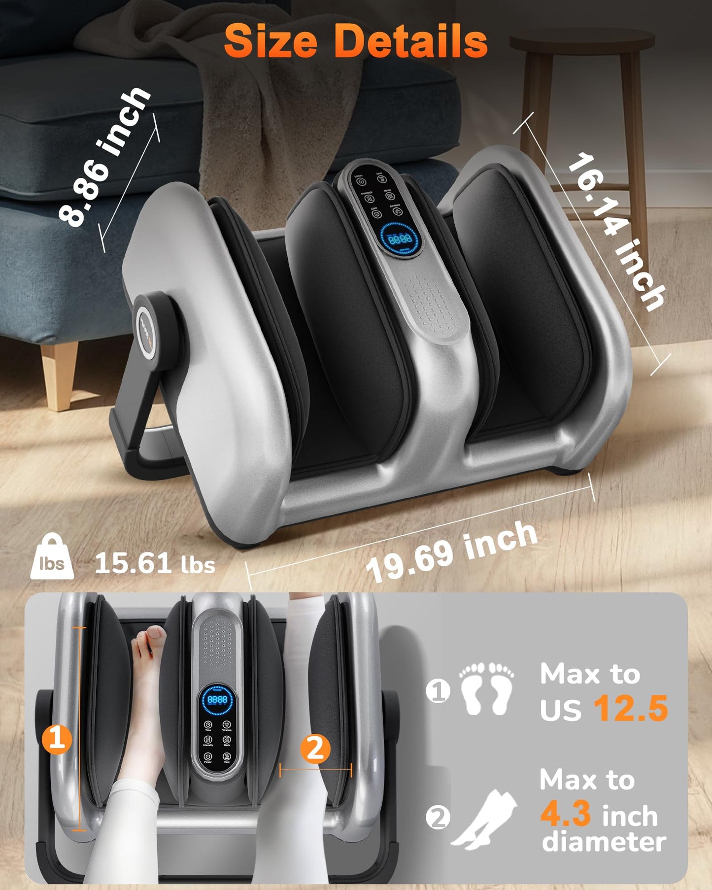 JZBRAIN Shiatsu Foot Massager Machine with Heat : Deep Kneading Calf Massager with Vibration for Plantar Fasciitis, Neuropathy, Pain Relief, Circulation - for Home and Office Use