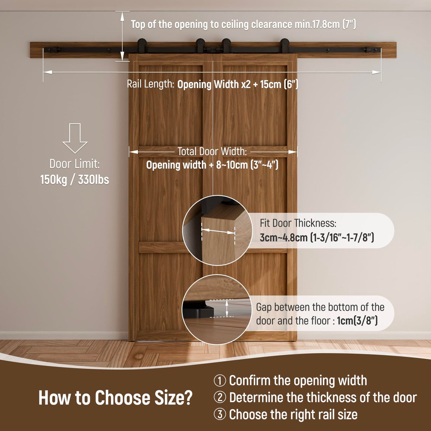 CCJH 11FT Sliding Barn Door Hardware Kit, Heavy Duty, Smoothly and Silently, Easy to Install, Fit 33" Width Double Door Panel, T-Shaped Style Black