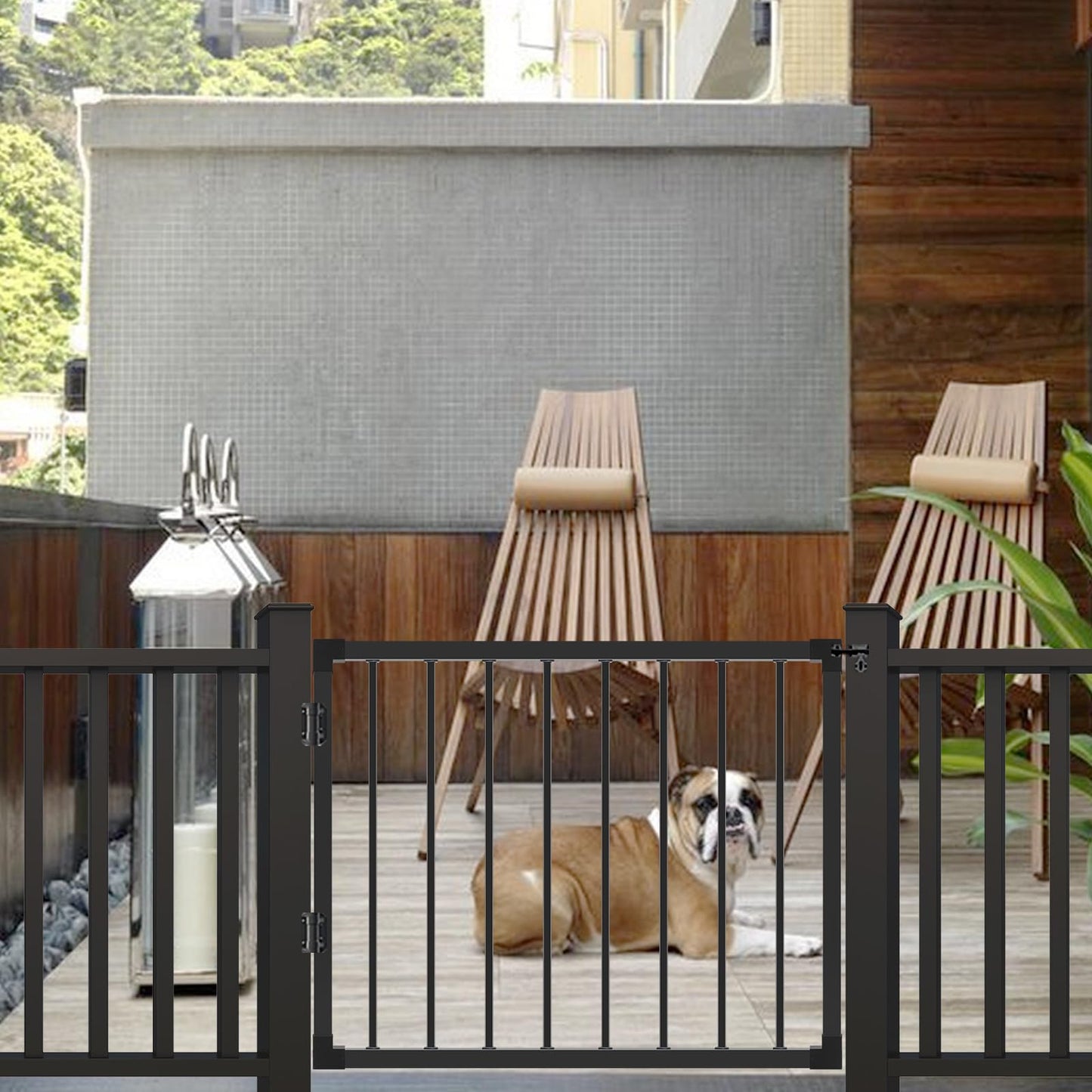 Deck Gate Outoor, 36''Hx48''W Black Heavy Duty Steel Anti-Rust Fence Door with Customizable Width, Easy Installation Metal Gate for Residential, Yard, Patio (No Hinge)