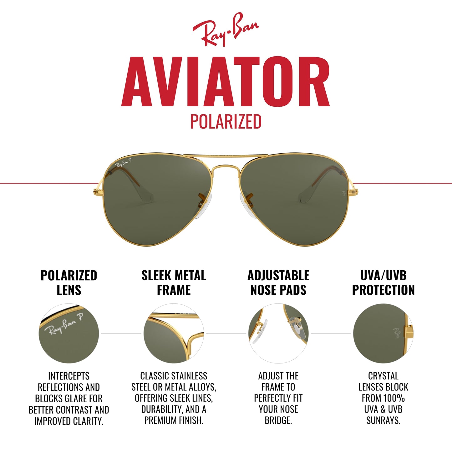 Ray-Ban Unisex RB3025 Classic Polarized Aviator Sunglasses, Matte Gold/Polarized Brown Gradient, 55 mm