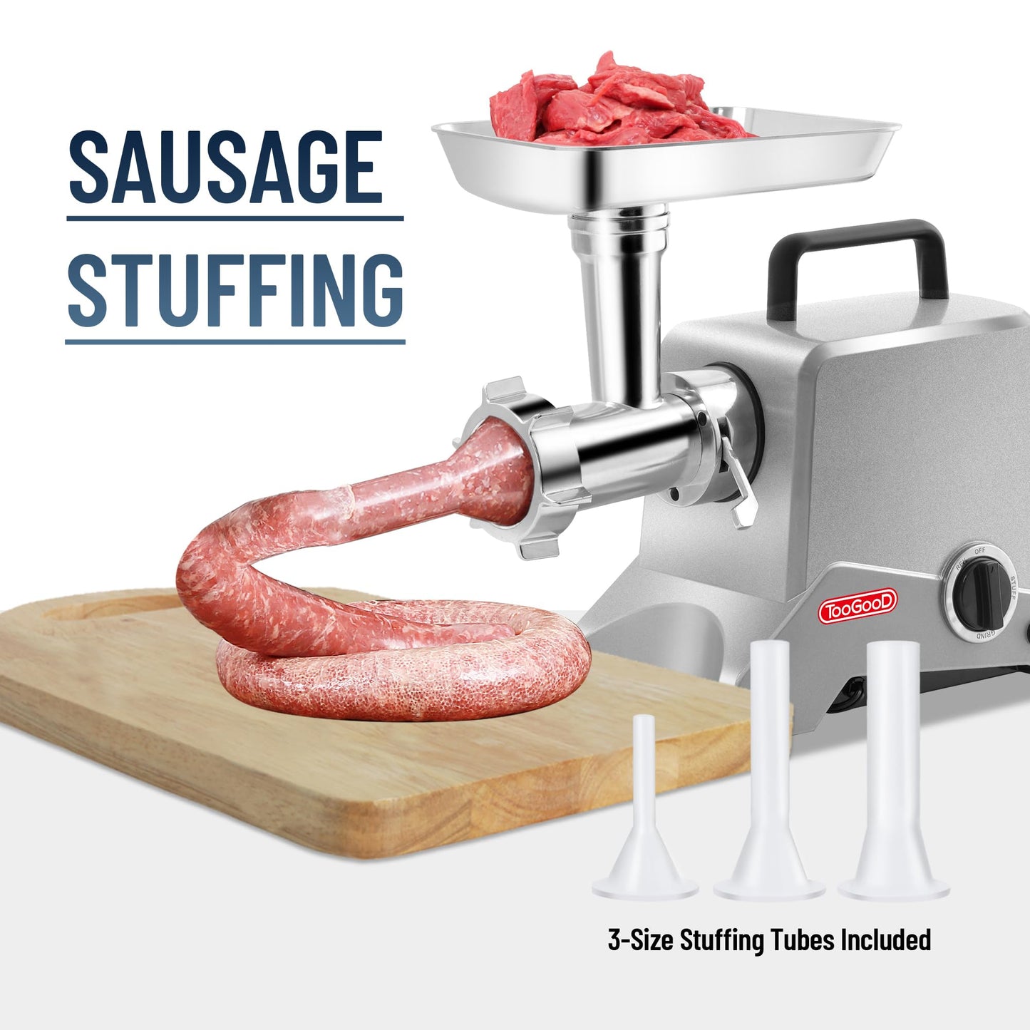 TOOGOOD #12 Electric Meat Grinder, Heavy Duty Meat Grinder and Sausage Stuffer Maker, Ideal Meat Grinder Machine for Home and Commercial Use,575 Watt Aluminum Housing, Silver
