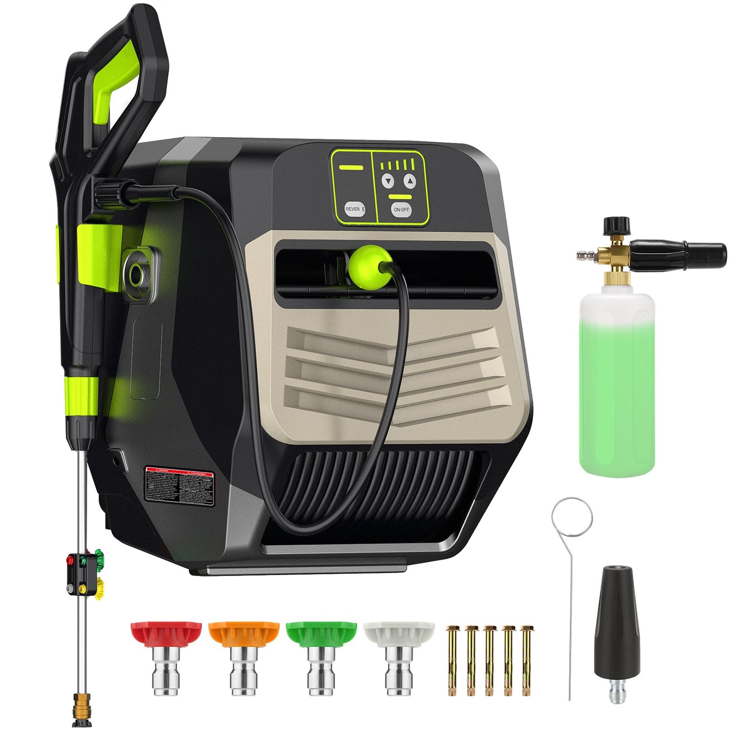 Imdot Wall Mounted Pressure Washer - Max 5500 PSI 3.6 GPM, 5 Levers Power Washer with 66FT Retractable Hose for Car/Driveway, Automatic Rewind, Any Length Lock, Black