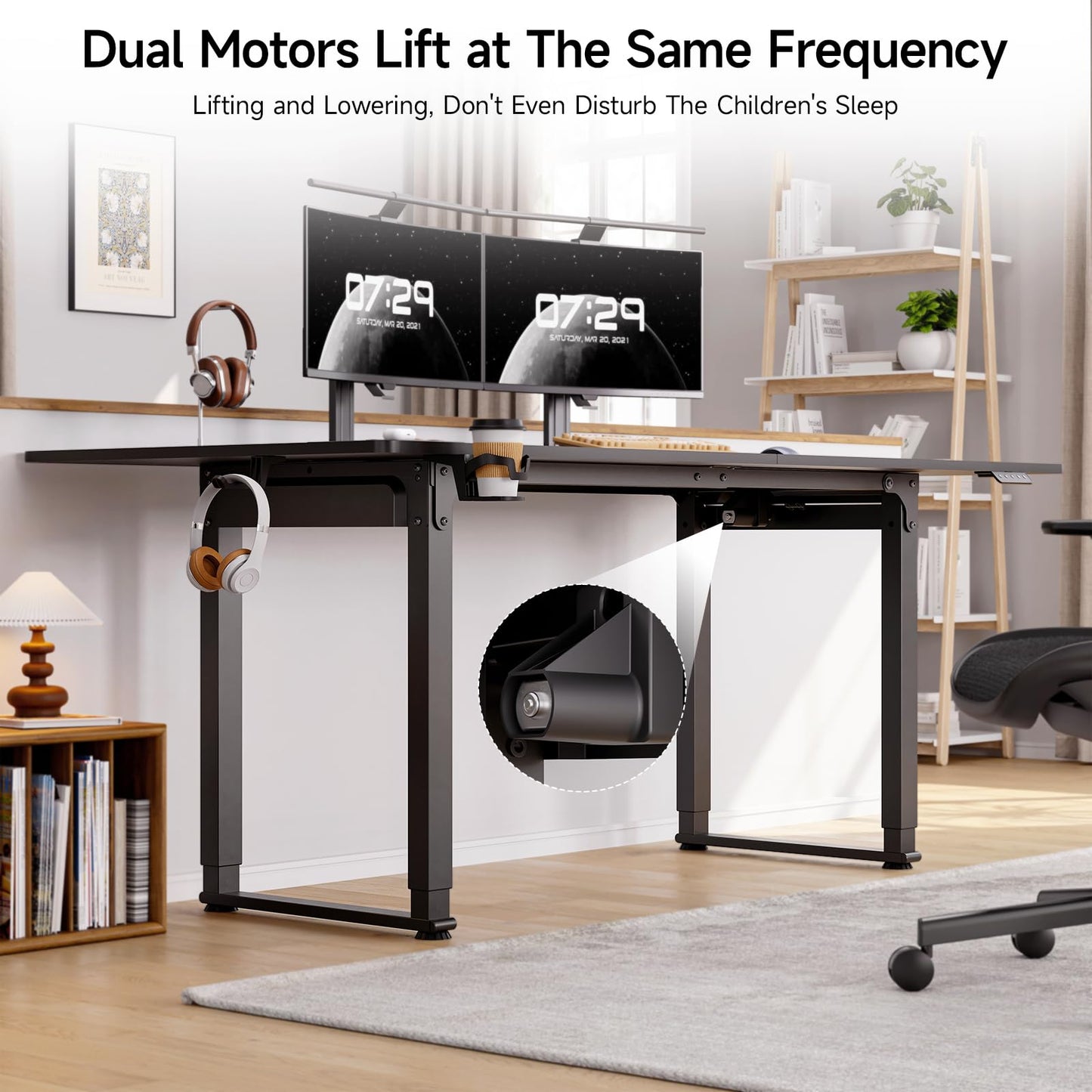 Height Adjustable Electric Standing Desk 71x32 Inches Rectangle Sit Stand Up Desk with Dual Motor and Memory Preset Home Office Computer Desk, Black