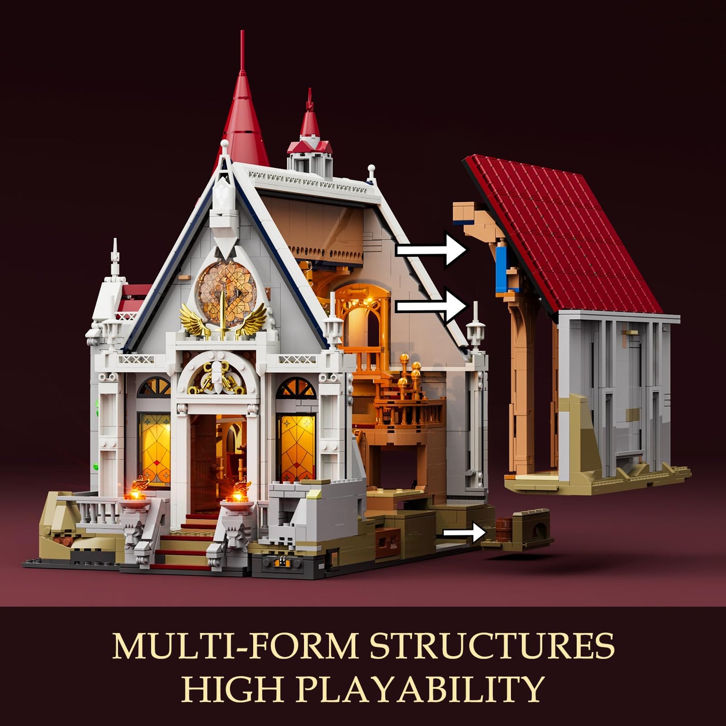 LUMIBRICKS Medieval Castle Banquet Hall Lighting Building Bricks Set - Middle Ages City Town Modular Collection Display Kit with Minifigures 3232 Pcs for Adults & Teens