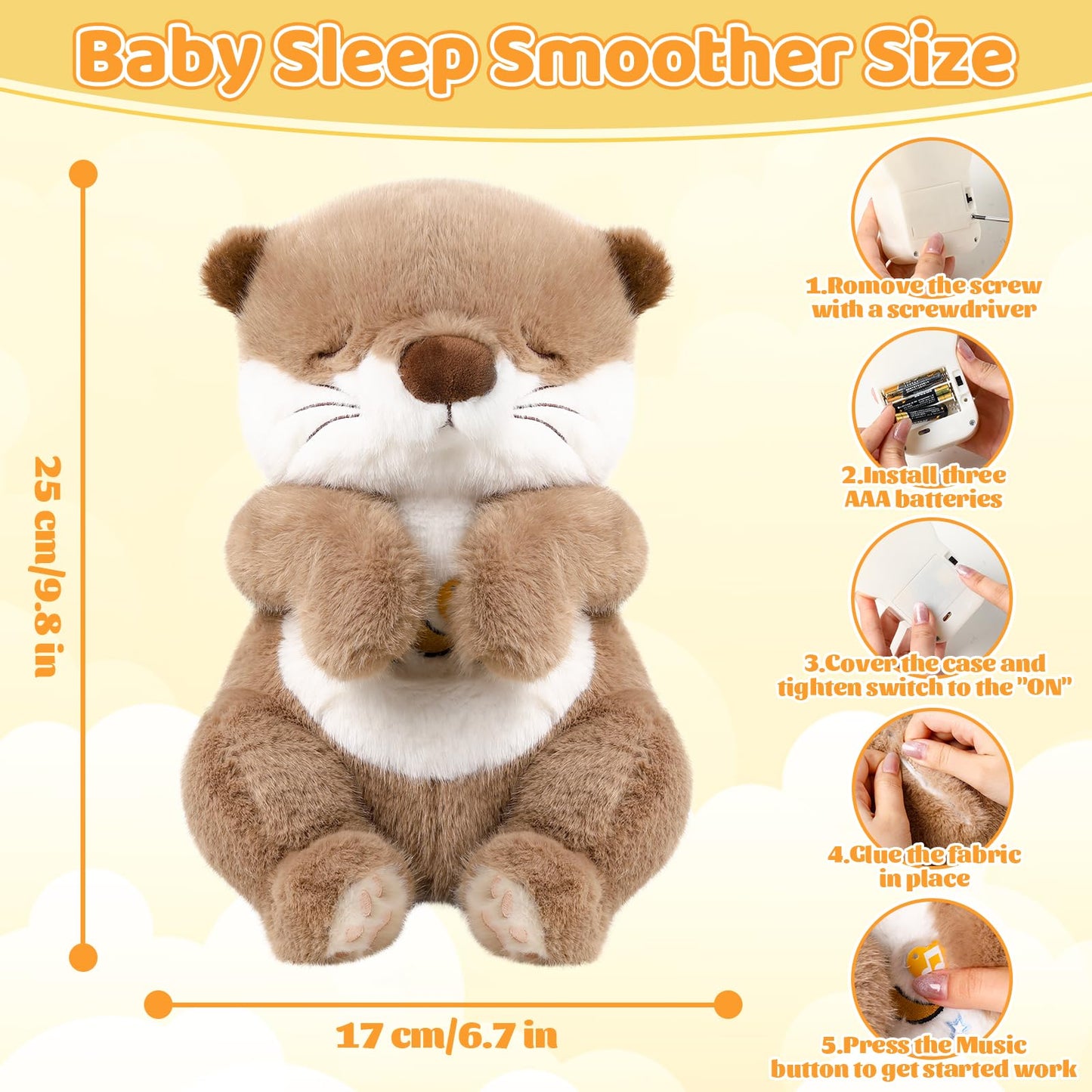 Emoin Otter Breathing Stuffed Animal, Volume Control Breathing Otter Plush Sleep Buddy with Realistic Breathing Motion and Lights Music Baby Plush Toy for Adults and Kids