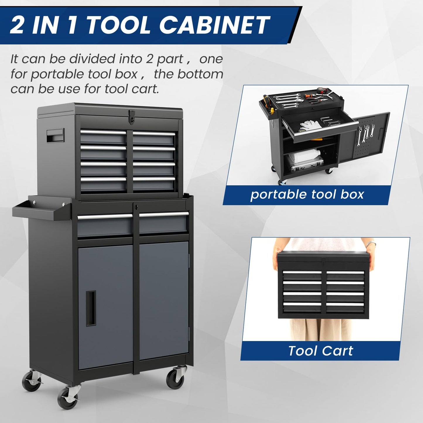 Goplus Rolling Tool Chest, 5-Drawer Tool Box Organizer w/Lockable Wheels & Sliding Drawers & Detachable Top & Adjustable Shelf, Tool Storage Cabinet for Garage Workshop(Gray)