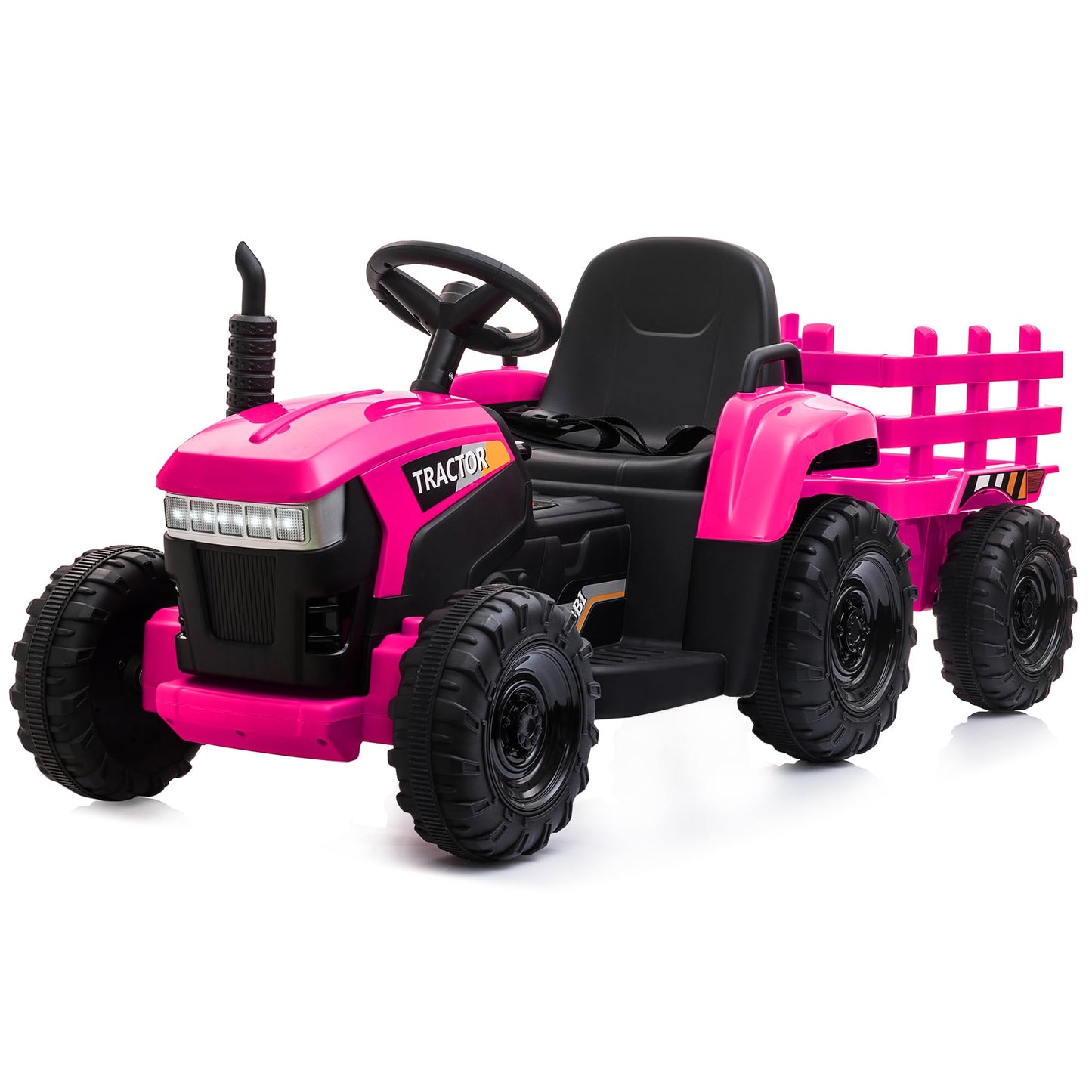 TOBBI Kids Electric Ride On Toy Tractor, Toddlers 12V Battery-Powered Car to Drive, 35W Dual Motor 6-Wheels Trailer Vehicle with 3-Speeds/LED & Horn Functions for Chirdren Aged 3-6-Pink