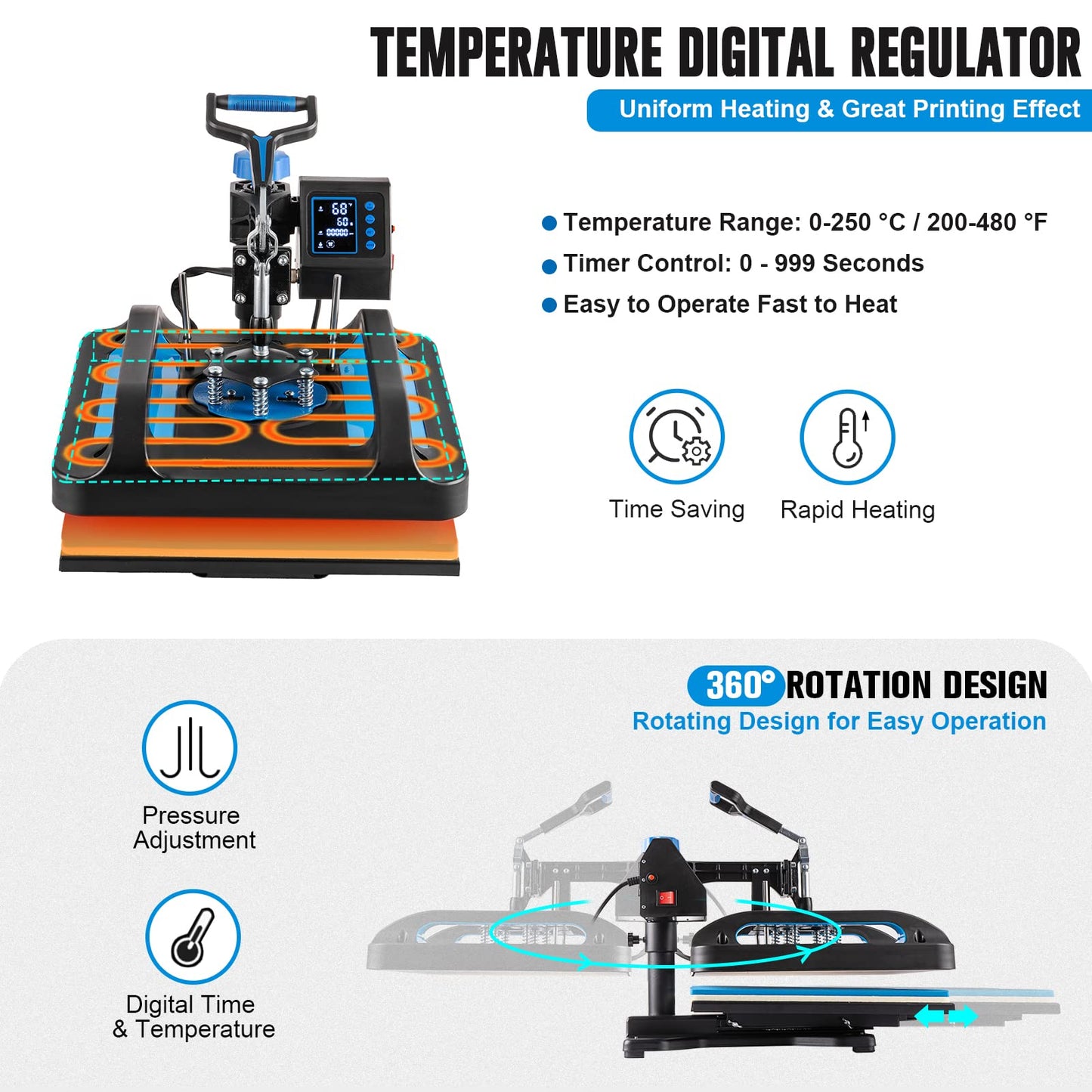 Leomru 5 in 1 Heat Press Machine, Sublimation Heat Press 12x15 inch Industrial T Shirt Pressing Machine, 360-Degree Swing Away Heat Transfer Machine Multifunction Combo for T-Shirt Mugs at Cap