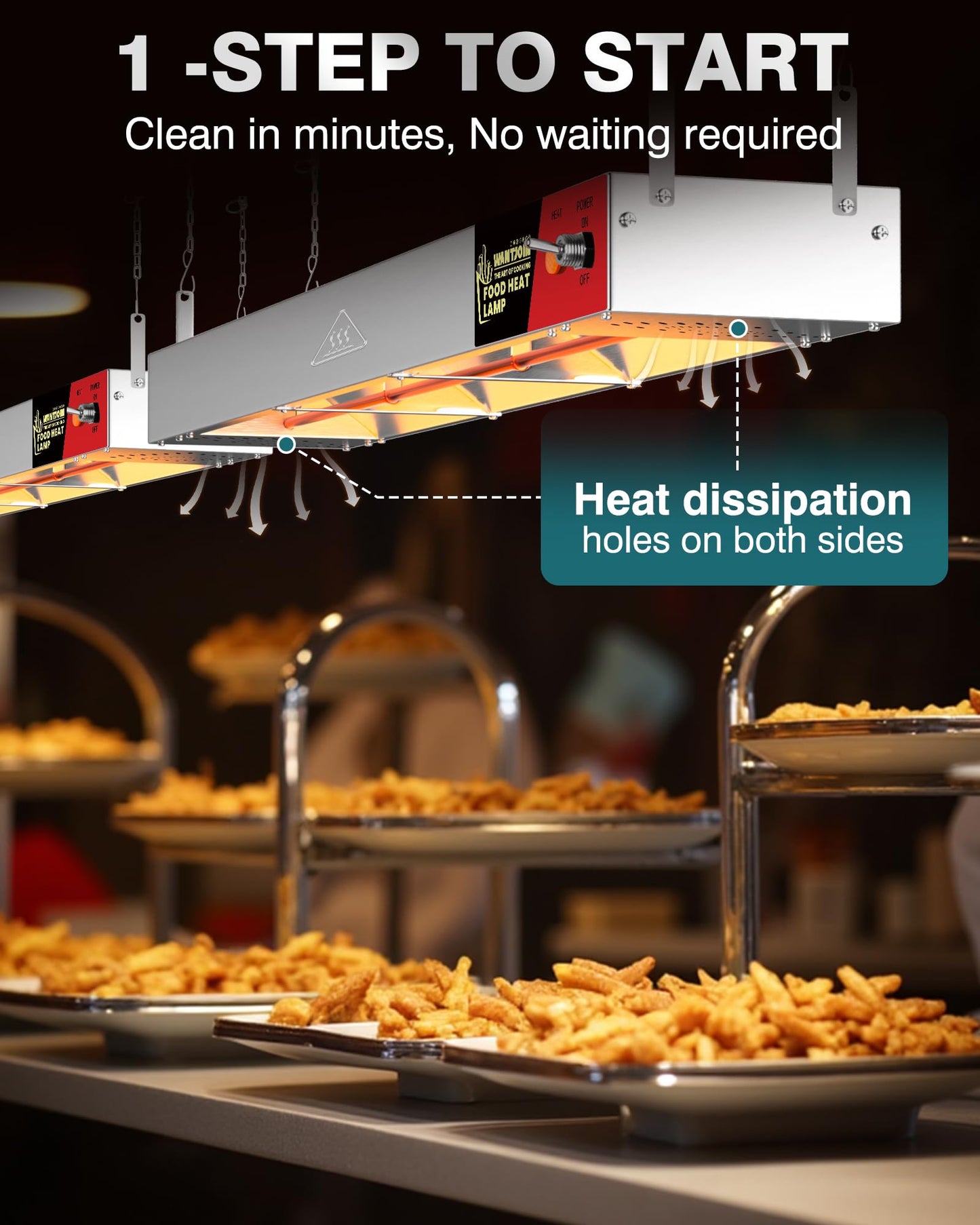 WantJoin Food Heat Lamp - 36 Inch 500W Commercial Heating Lamp for Food Hanging Warming Lamps 500W Stainless Steel Electric Strip Heater with Warm Lights for Service Cafeteria Restaurant Kitchen
