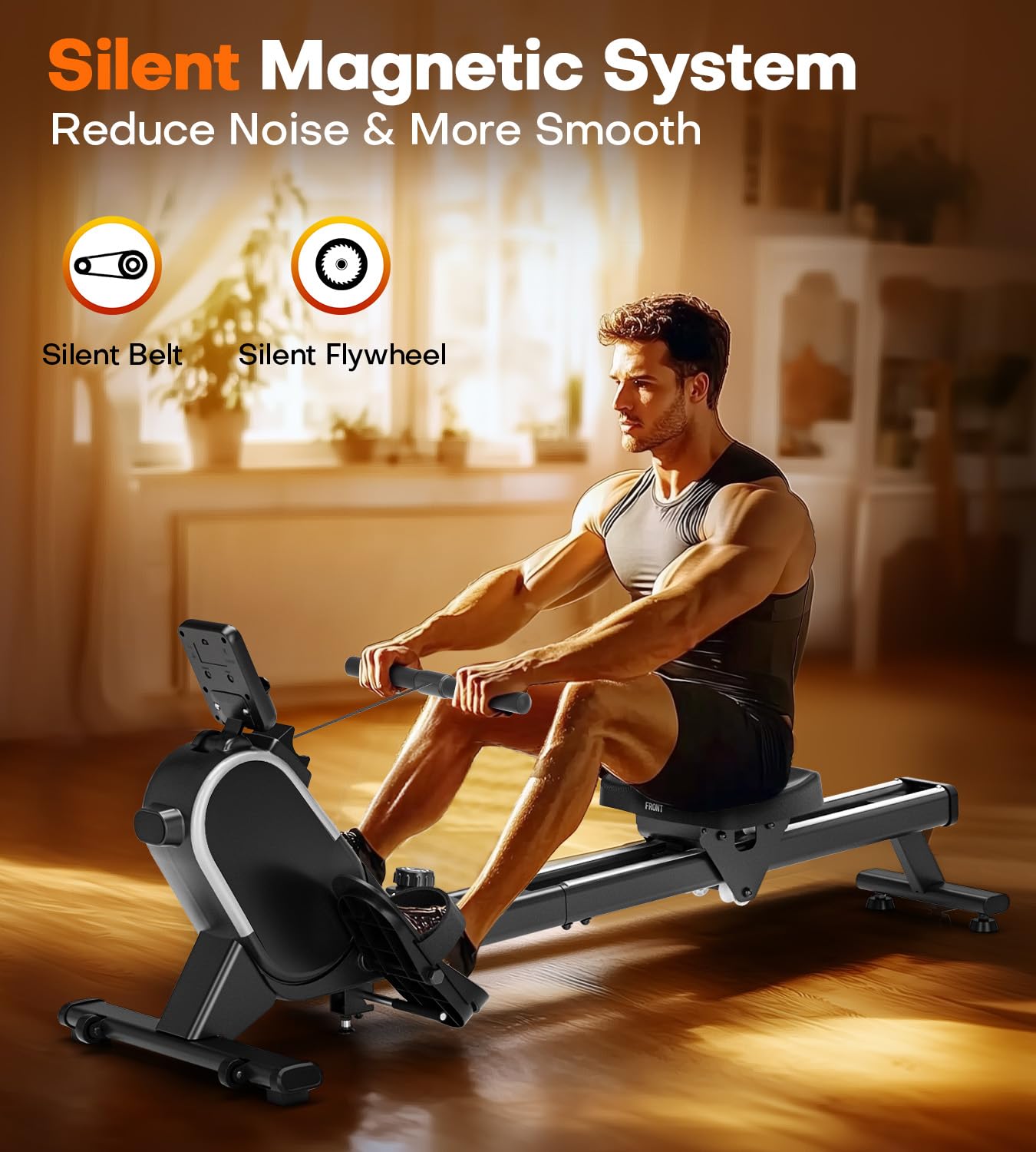 Rowing Machines for Home, MOSUNY Magnetic Rowing Machine, 16-Level Adjustable Resistance, 350 lb Weight Capacity, Upgraded Dual Slide Rails with Data Display Screen