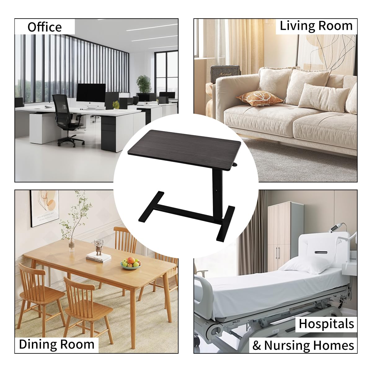 lumizone Foldable Overbed Table with Wheels Adjustable Height Bedside Desk 27.56"-36.61" Rolling Hospital Bed Table with Casters Medical Tray for Home Use Desk Over The Bed
