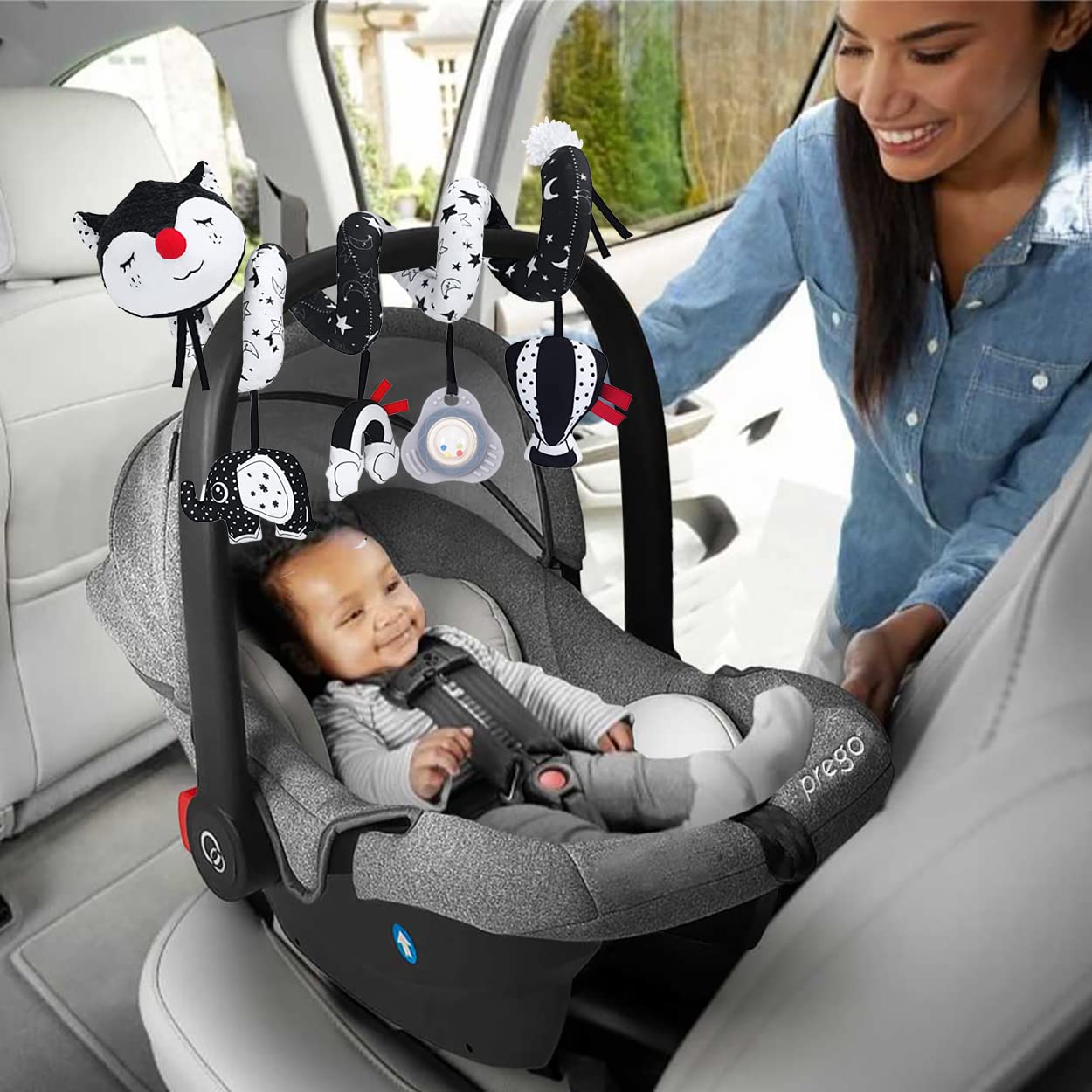 ORZIZRO Car Seat Toys, High Contrast Black and White Toy for Infants 0-3 6 12 Months, Musical Black Fox Carseat Toys Stroller Toy for Babies Newborns