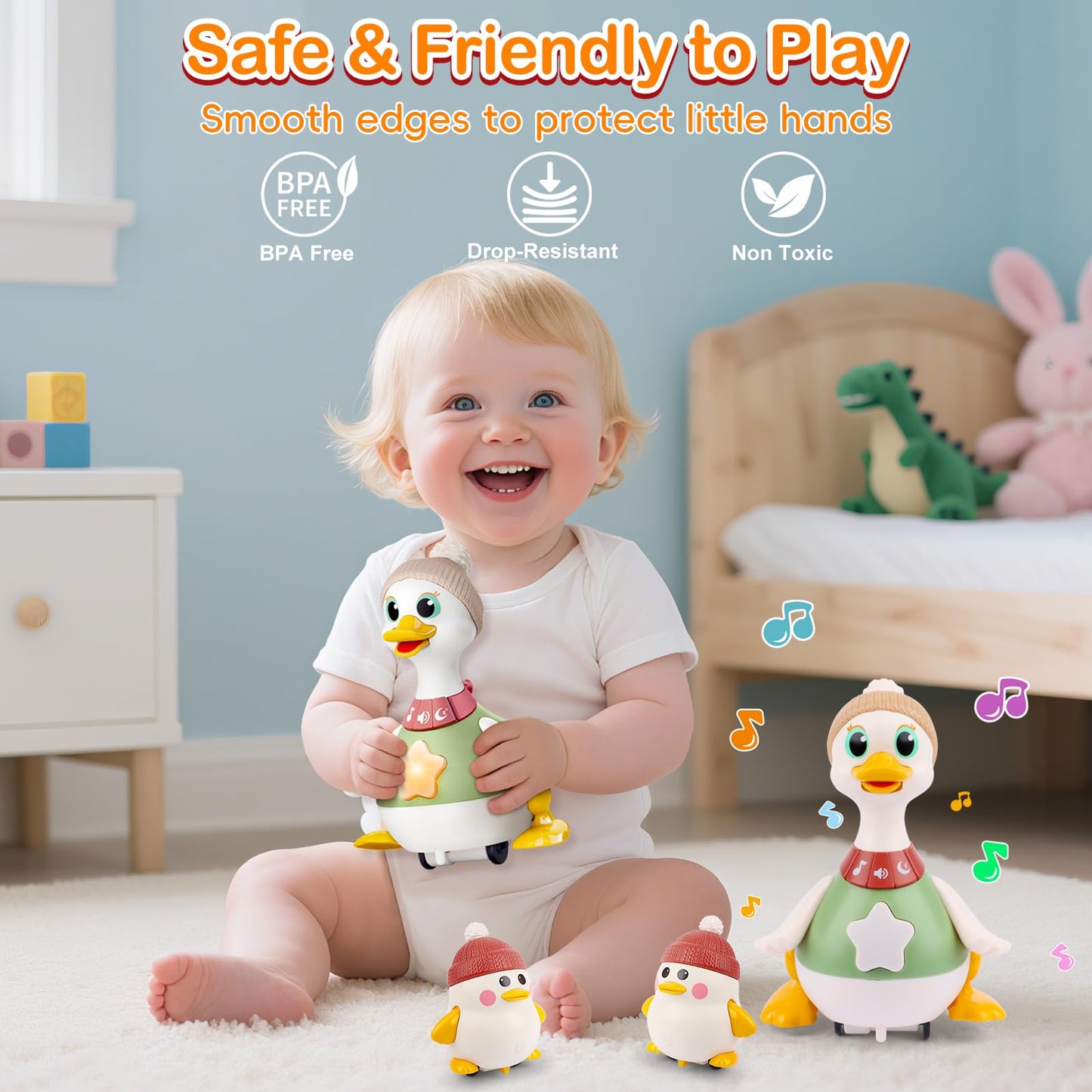 Sinpedex Musical Crawling Duck Baby Toys for 6-12 Months : Interactive Sensory Toy with Waddling & Calming Light for Tummy Time, Bedtime & Motor Skills | BPA-Free Infant Gift for 1 Year Old Boy Girl
