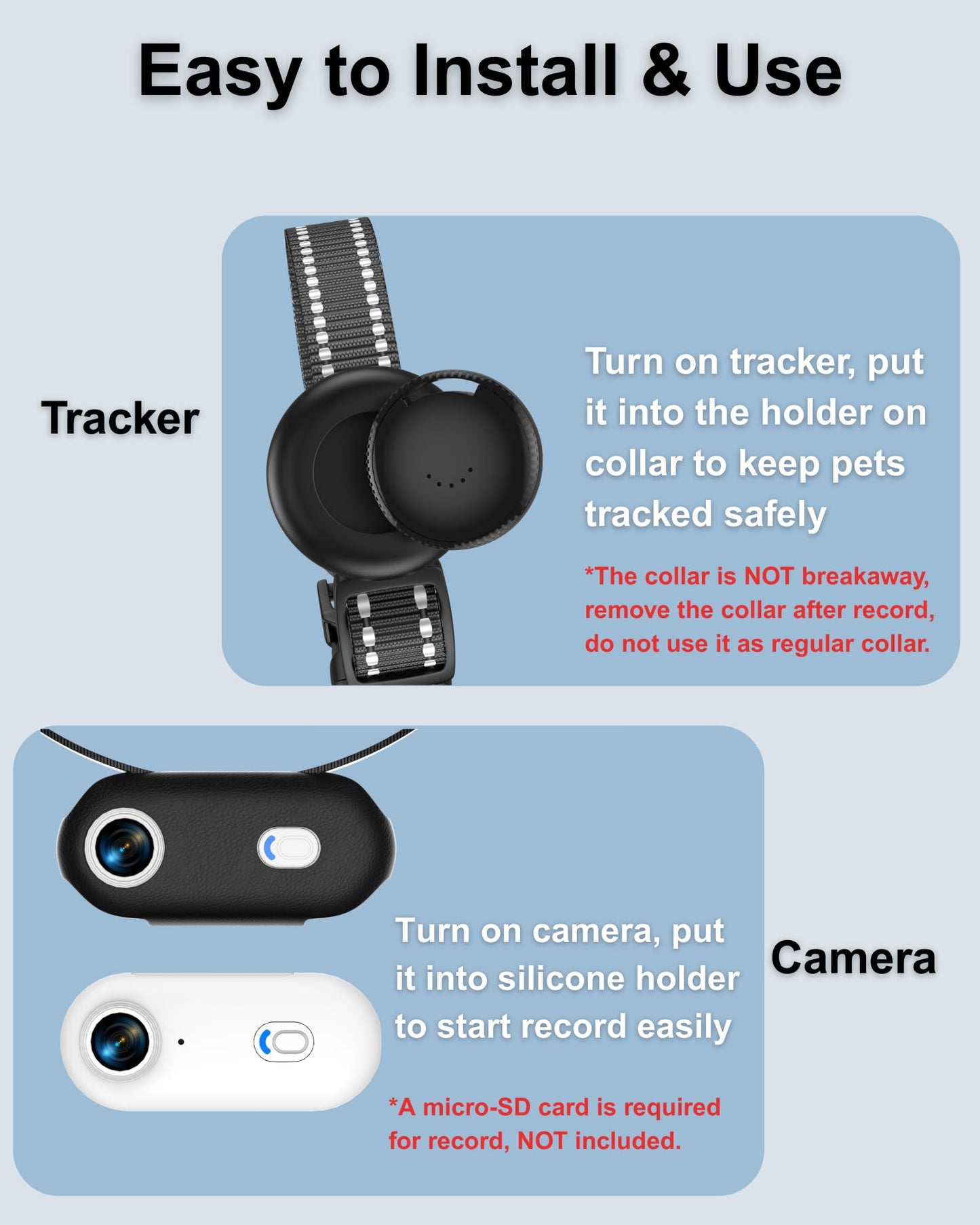 ZoomaraKam Cat & Dog Camera Collar with Phone APP, 1080P HD Video Recording Pet Camera Collar – Lightweight Pet POV Cam for Curious Cats & Adventurous Pups (XS-with Tracker)