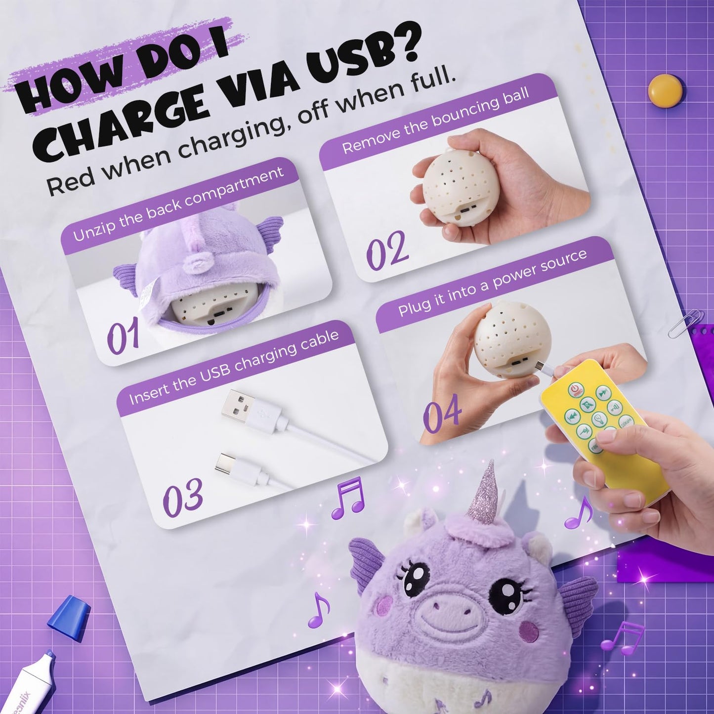 Music Crawling Toy for Baby 6-12 Months, Unicorn Tummy Time Toys & Floor Play Infant Stuffed Animal Toy with Volume Adjustable/Rechargeable/Record, Baby Remote Control Sensory Toy Girl Gift Set