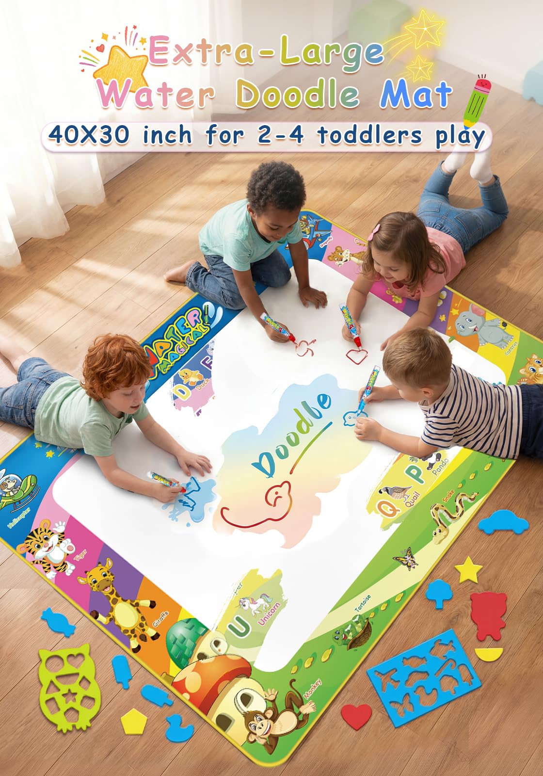 Toddler Toys Water Doodle Mat: 40 X 30 Inch Mess Free Coloring & Drawing Instant Drying Mat - Kids Learning Toys for Girls Age 3-5 Home Educational Activities - Birthday/Christmas Gifts for Girls Boys
