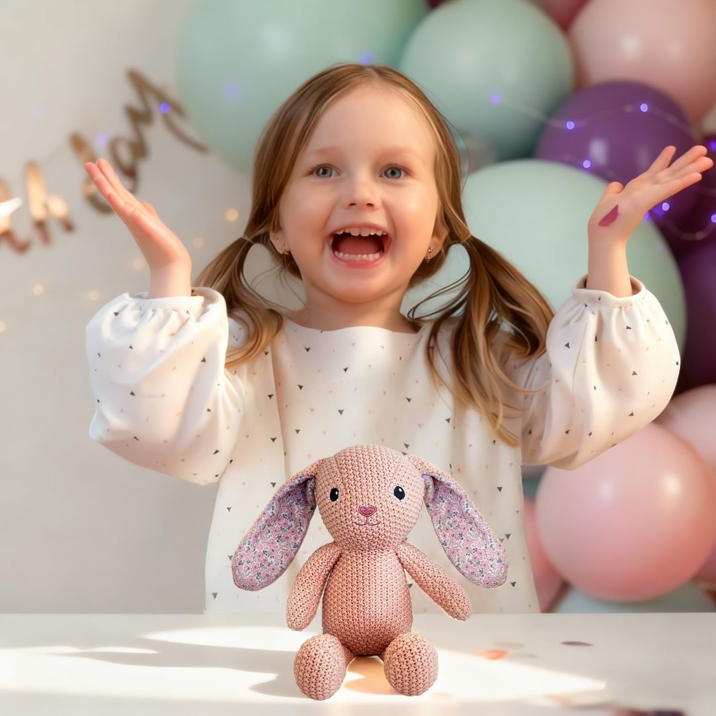 JUSTQUNSEEN Realistic Buuny Stuffed Animals, 11 inch Crochet Stuffed Animal Toys for Babies, Birthday and Easter Gifts for Girls and Boys, Knitted Cute Toy and Soft Plush Pink Rabbit Toys