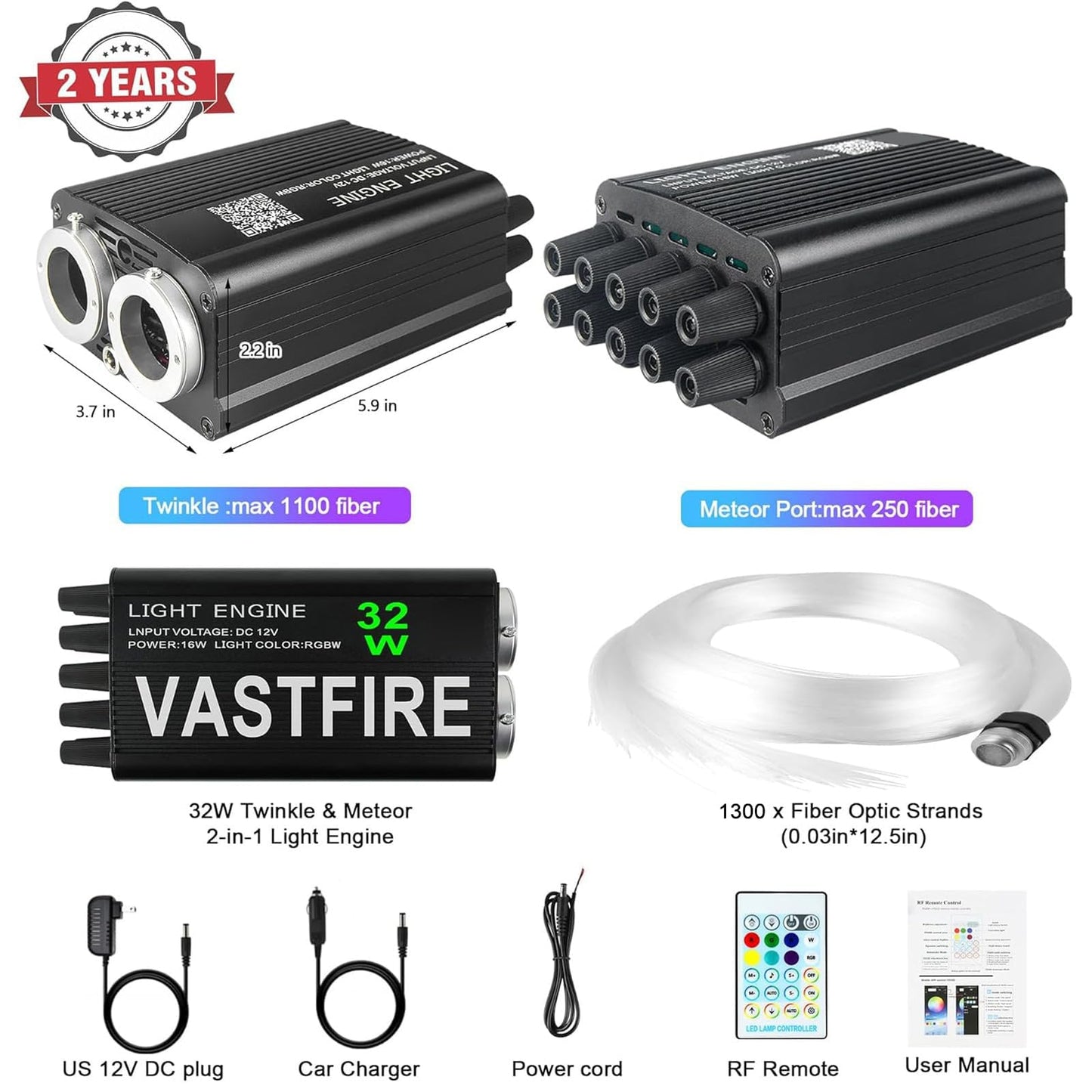 VASTFIRE Starlight Headliner Kit – 1300pcs Twinkle Meteor Fiber Optic Star Lights for Car, Bluetooth APP & Remote Control, RGBW Color Changing, DIY Interior Roof Ceiling Light, Sound Sync LED Kit
