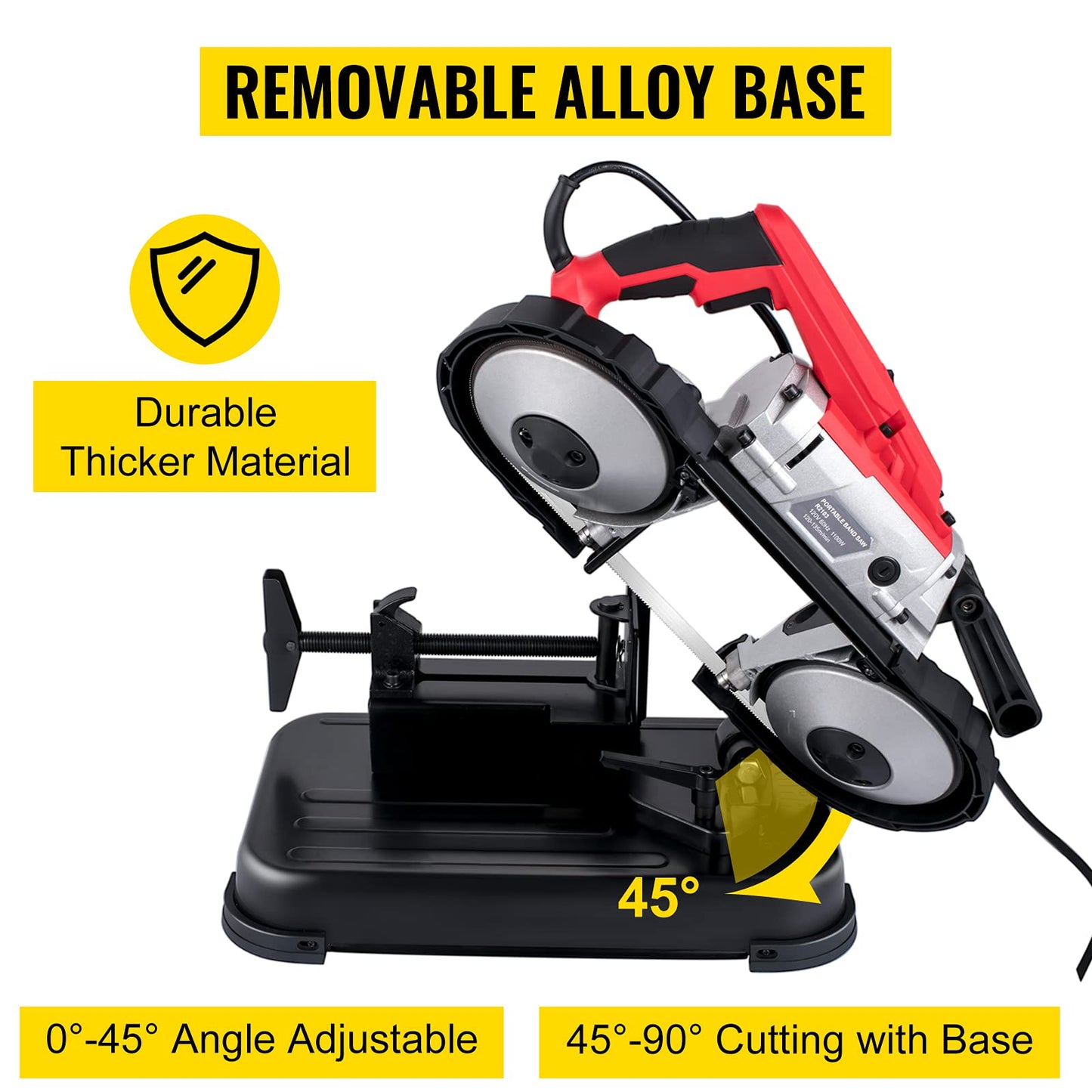 VEVOR Portable Band Saw, 110V Removable Alloy Steel Base 5 Inch Cutting Capacity Hand held Variable Speed Portable Bandsaw, 10Amp Motor Deep Cut Band saw for Metal Wood