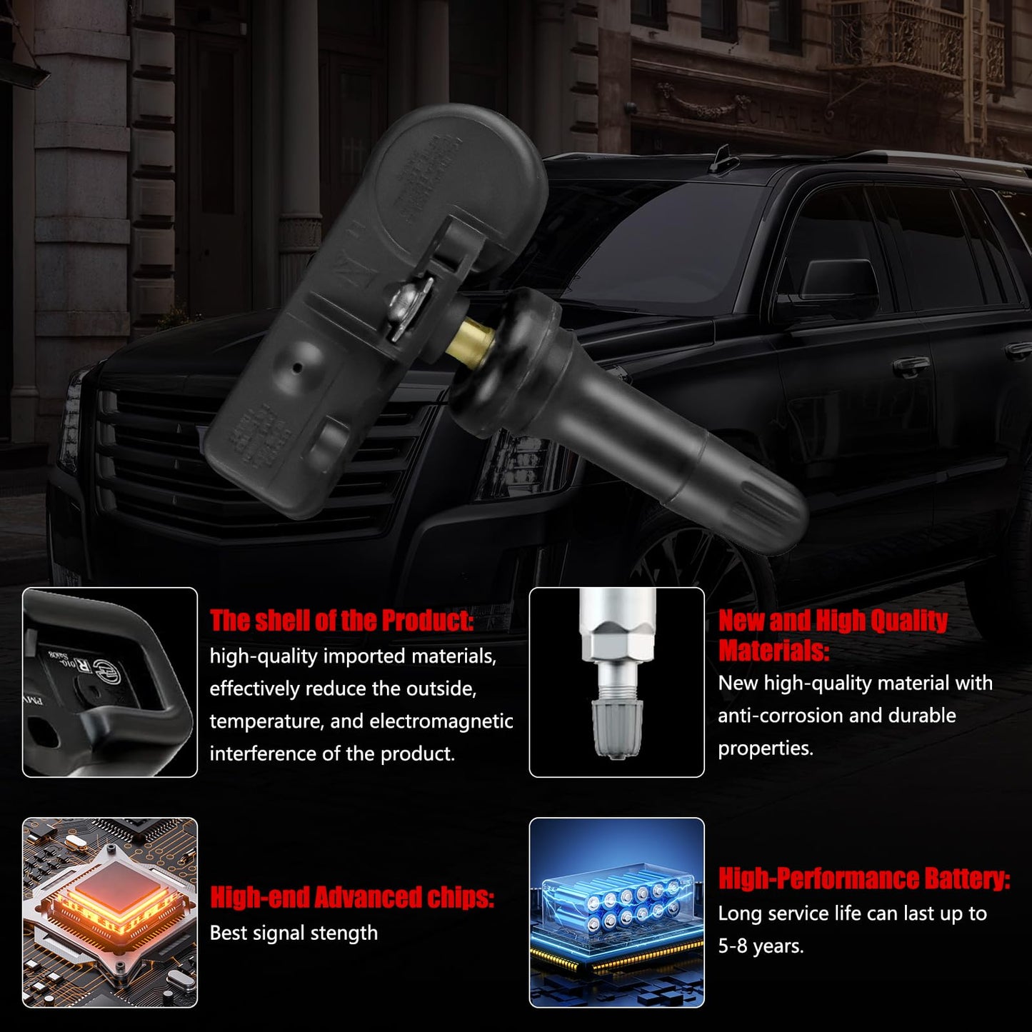 GZGN Pre-Programmed TPMS Sensor 13586335 GM 315Mhz Tire Pressure Monitoring Sensor Compatible with Chevy Silverado GMC Cadillac Buick Pontiac Saturn Hummber Saab OE#13598771 13598772 13581558 4 Pack