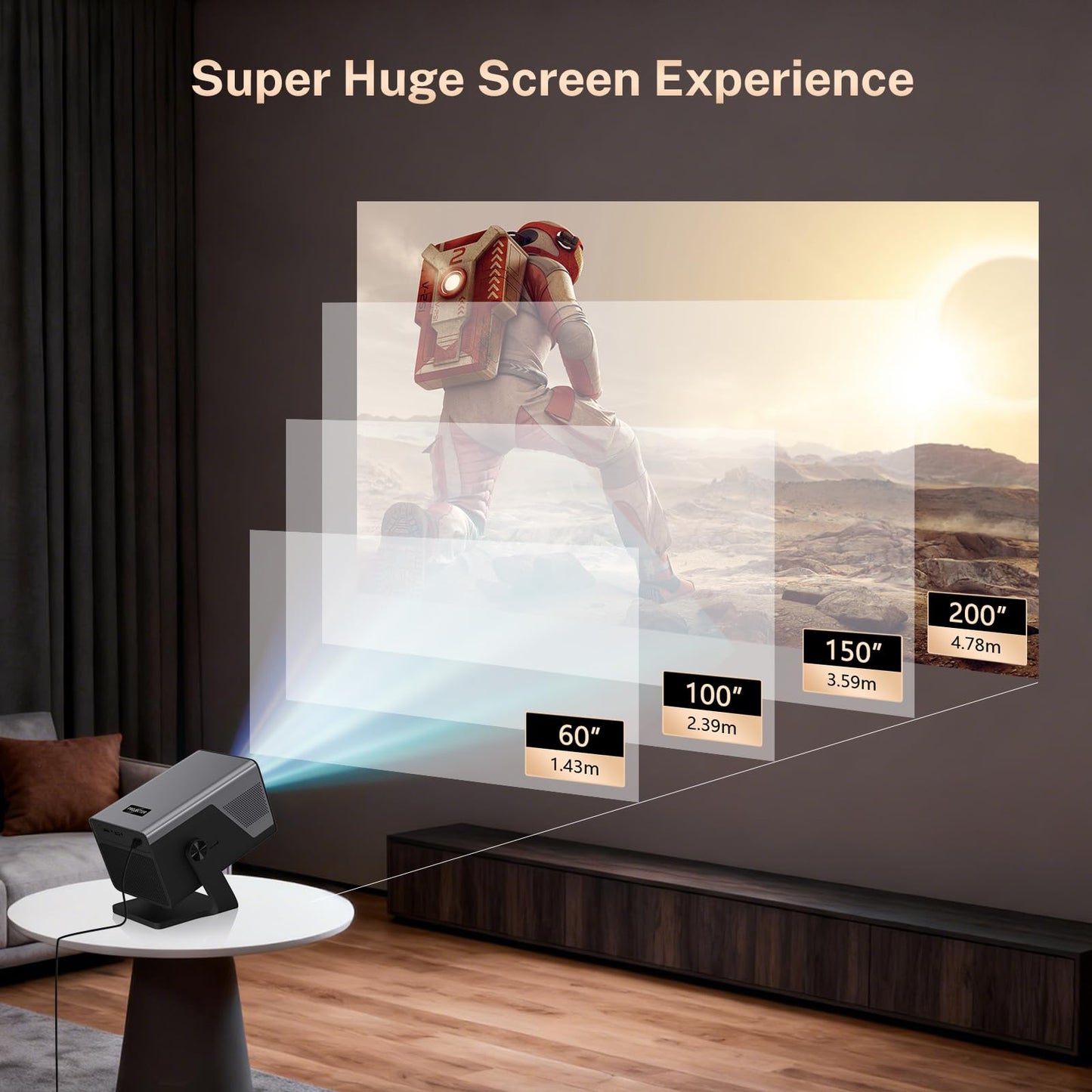 [2000 ANSI/AI Visual Calibration/4K Support] X7 Native 1080P Smart Projector with Android 14 OS, Portable Movie Projector for Bedroom & Outdoor, AI Auto Focus & Keystone Black & Slate Gray Gold