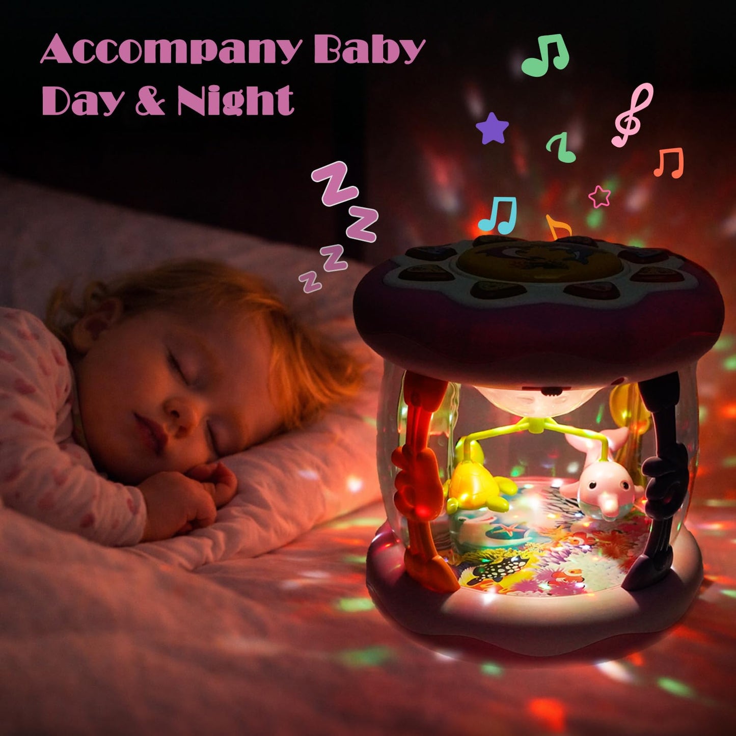 Baby Toys 0-6 Months, Newborn Aquarium Ocean Rotating Projector Music Light Up Toy, Tummy Time Infant Toys for 0-3 4 5 6 7 8 9 10 11 12 Months, Crawling Toys for 1 Year Old, Baby Birthday Shower Gifts