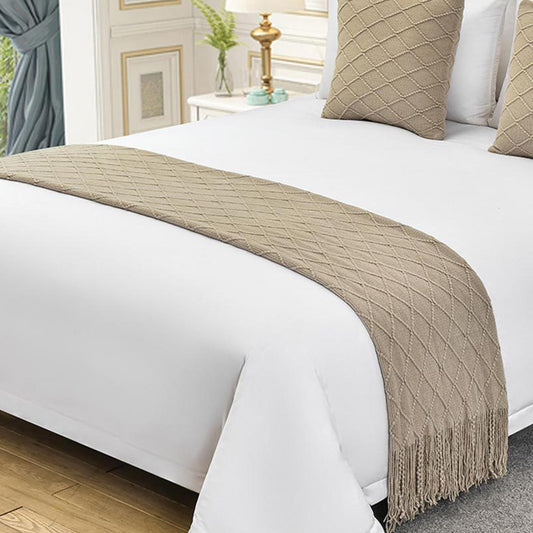 nstvifu Knit Bed Runners for King Size Bed, Solid Color Bed Scarf with Tassel, Boho Woven Bed Scarves No Fading Soft Bed Throw Blanket for Bedroom Home Hotel (60x260cm/23.6 * 102in,B6)