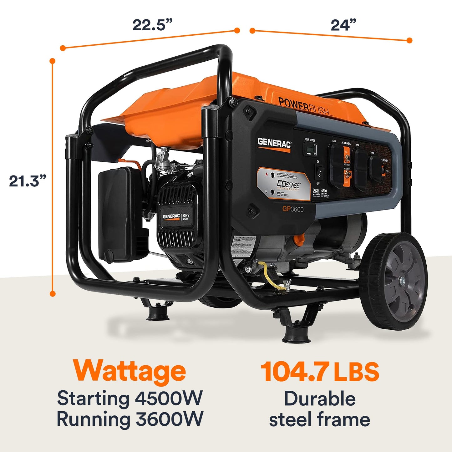 Generac 4,500 Starting Watt Portable Gas Generator - Home Backup or RV Ready - Heavy Duty Frame - Quiet, Long Runtime, Emergency Power- 49-State Compliant