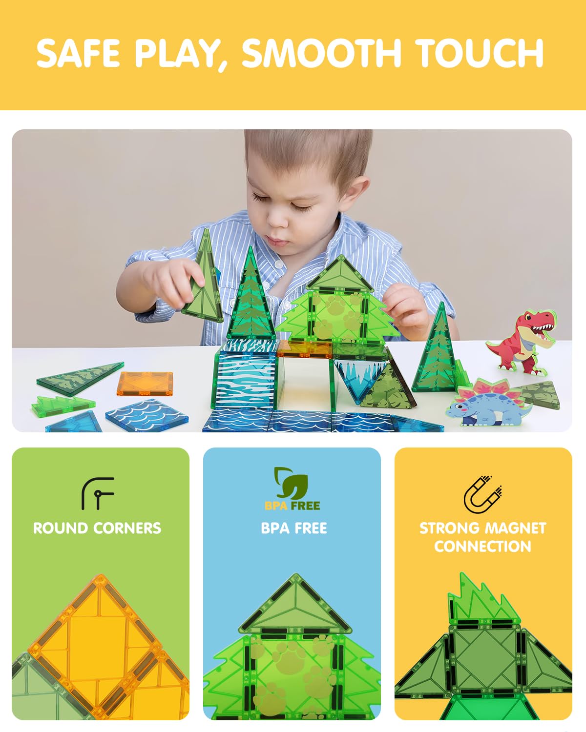 Givzan Magnetic Tiles Animals & Dinosaurs Toys, STEM Educational Building Blocks, Sensory Set 35 PCS for Toddlers Kids Ages 3-5 5-7, Boys Girls Birthday Gift Age 3+