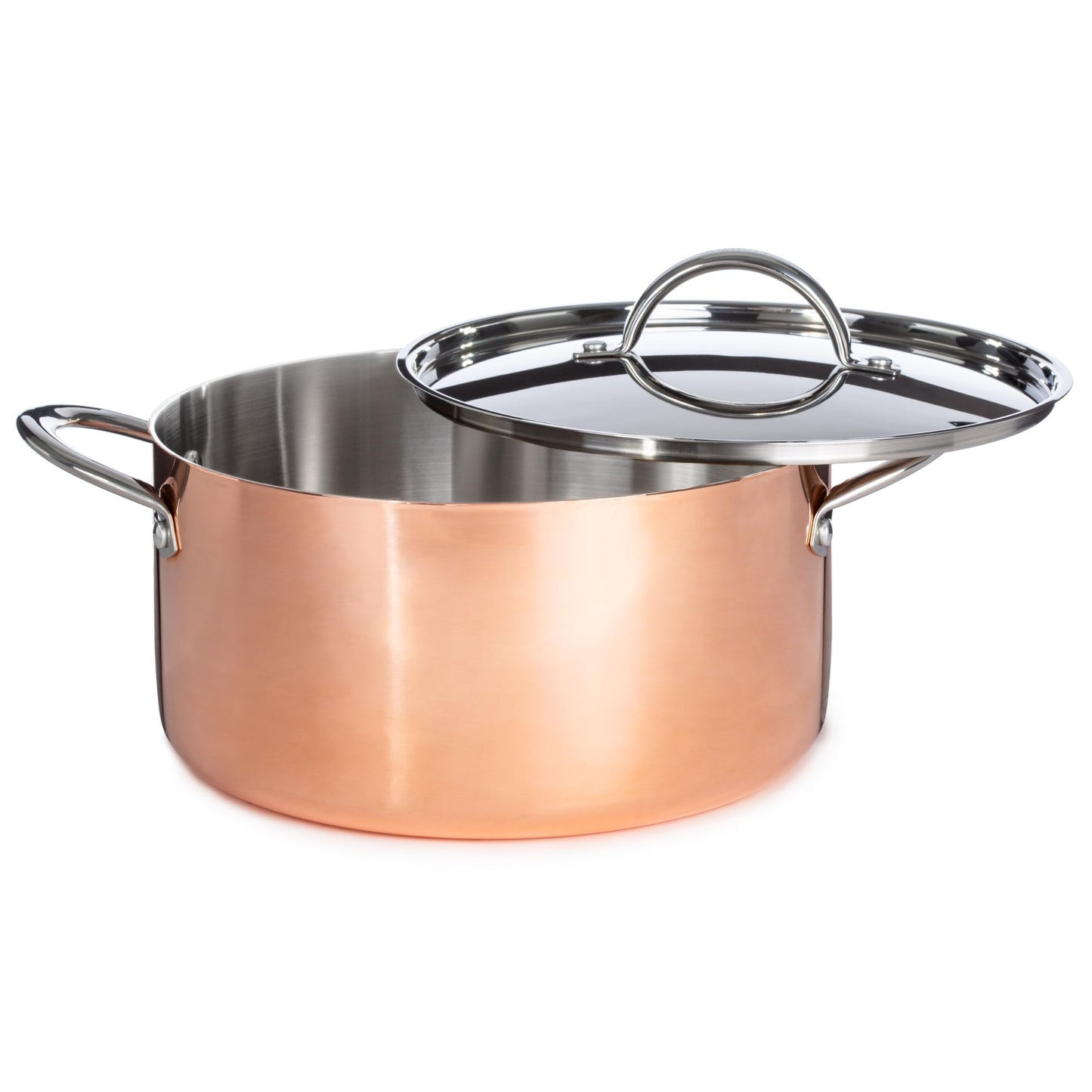 BergHOFF Vintage 5Pc Tri-Ply Copper 18/10 Stainless Steel Cookware Large Sized Set With Matching Lids, Polished, Long Ergonomic Shaped Handle, 3-layer Base, Gold