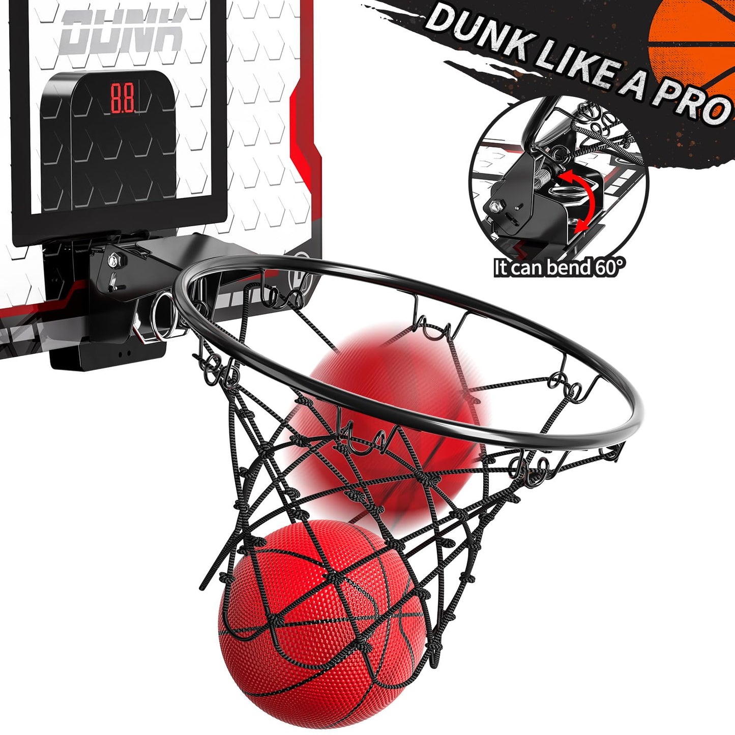 TEMI Basketball Hoop Indoor, Mini Basketball Hoop with 4 Balls & Electronic Scoreboard, Over the Door Basketball Hoop, Basketball Toys for Boys Girls Age 5 6 7 8 9 10 11 12 - Kids & Teens Gift Ideas