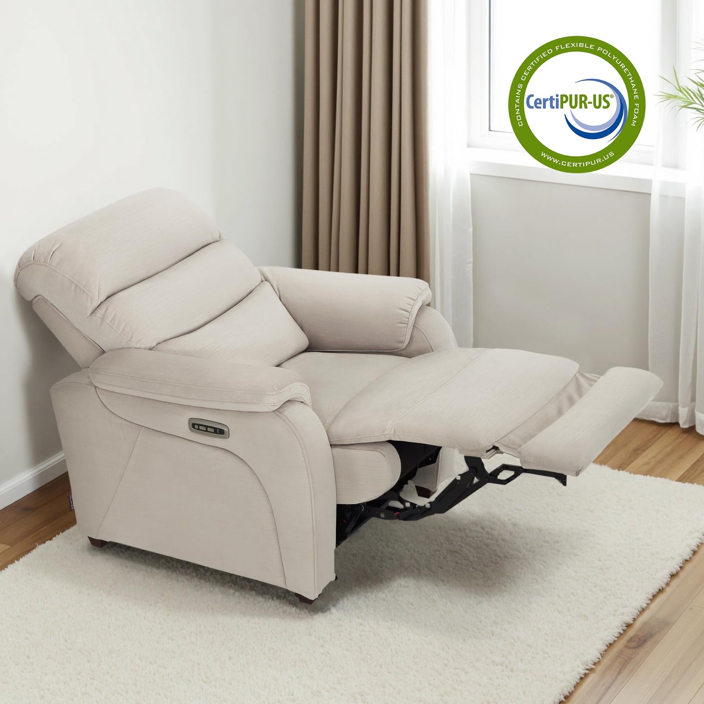 MCombo Power Zero Wall Hugger Recliner Chair for Small Space RV Living Room, Power Recliner with Adjustable Headrest, USB & USB-C Charging Ports, Fabric ST257 (Beige)