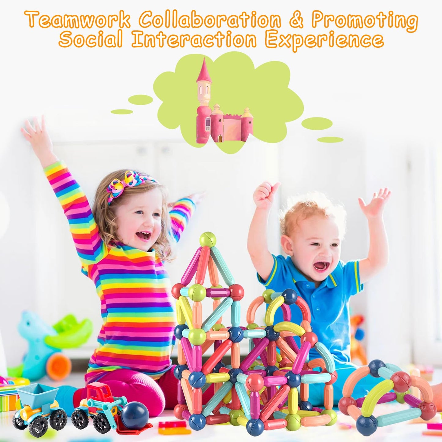 Titrot Magnetic Blocks Kids Toys, Magnetic Building Sticks STEM Educational Sensory Toy Preschool Learning Montessori Toys for Toddlers Boys Girls Ages 3-8 with 1 Car