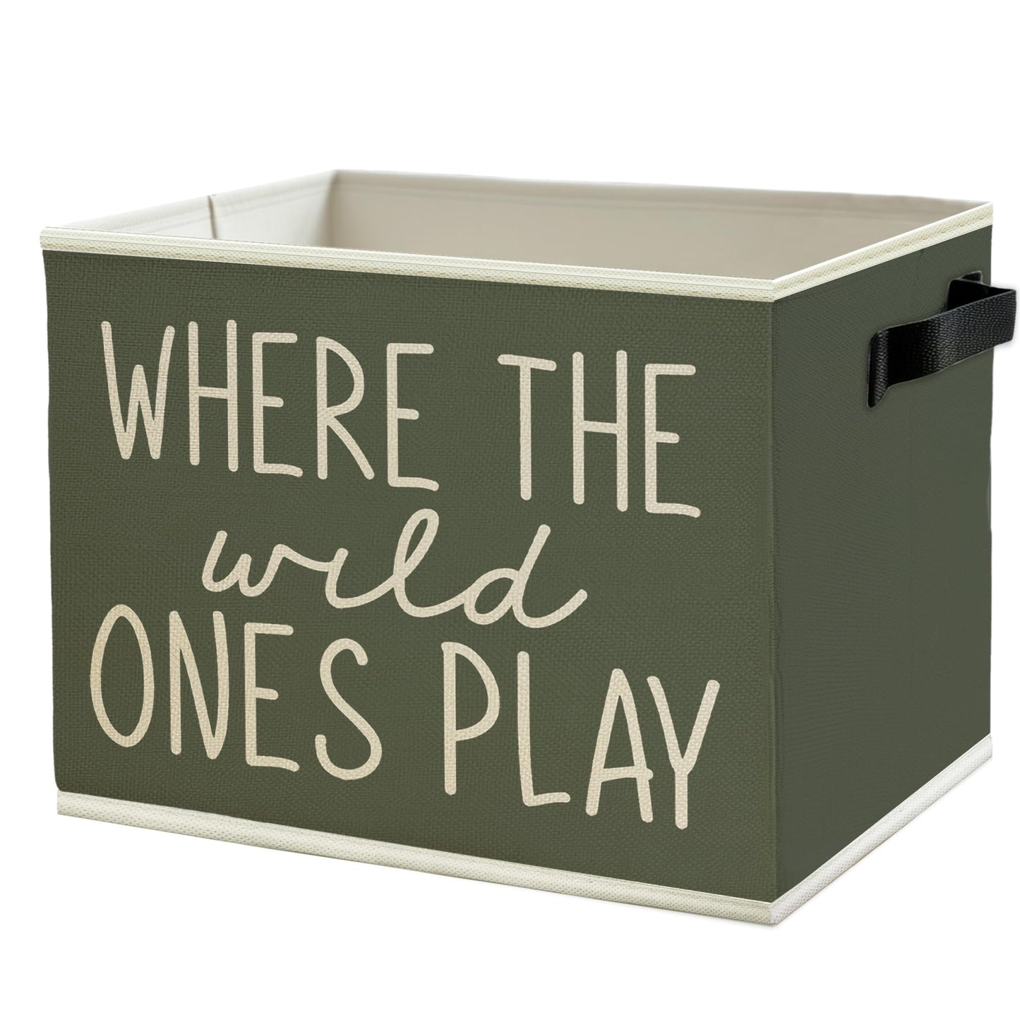 WULQYING Olive Green Boho Classroom Storage Bins Box with Handles, Where the Wild Ones Play Collapsible Basket Organizer for Kids Playroom Nursery Bedroom Bathroom Toys Books Clothes