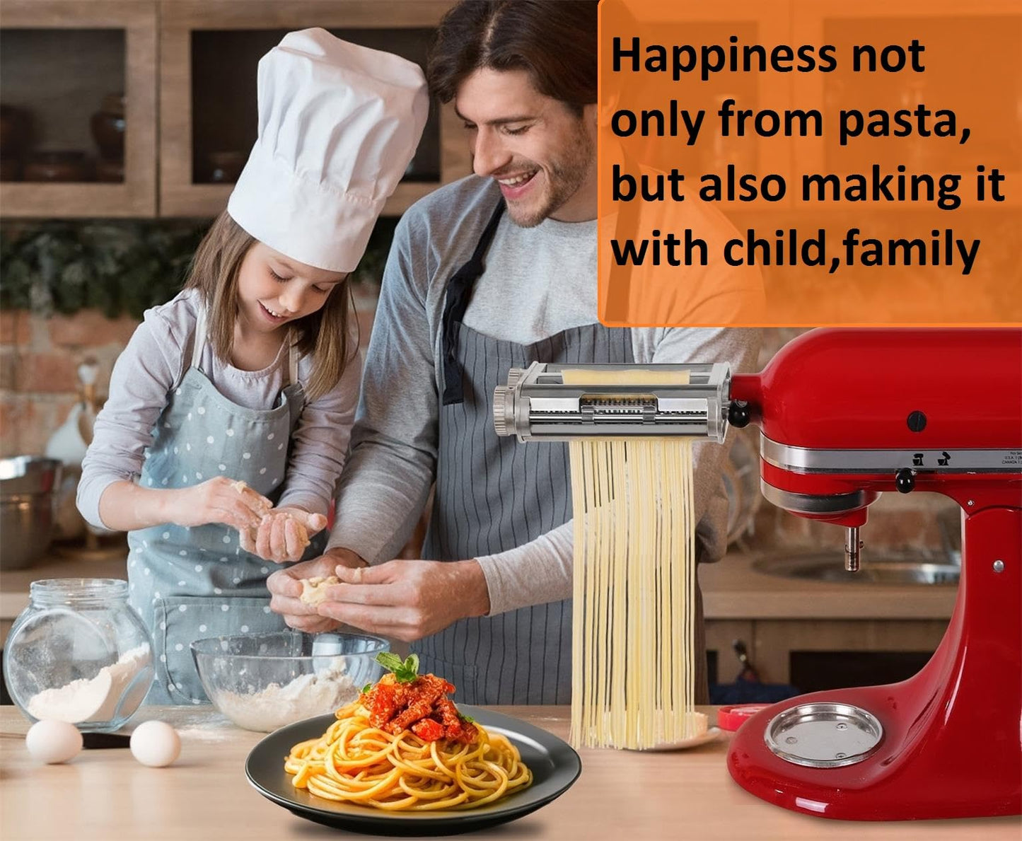 FavorKit Pasta Maker Attachment 3 in 1 Set for KitchenAid Mixers Plus Hub Knob Screw Accessory Included Dough Sheet Roller, Spaghetti & Fettuccine Cutters and Cleaning Brush