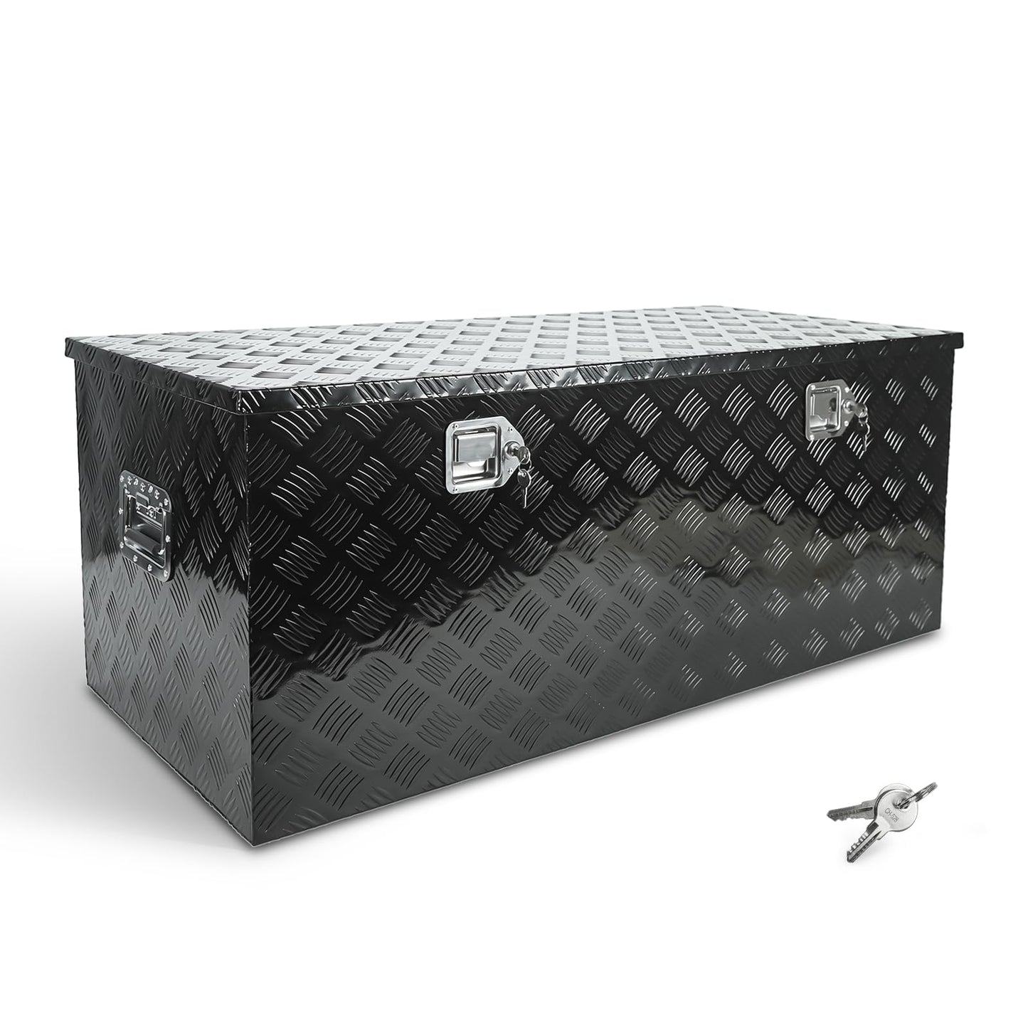 BLACKHORSE-RACING 48 Inch Heavy Duty Aluminum Tool Box Pick Up Truck Bed RV Trailer Toolbox Square Storage Organizer with Side Handle, Lock and Keys- Black48 x 19.5" x 17.5 "