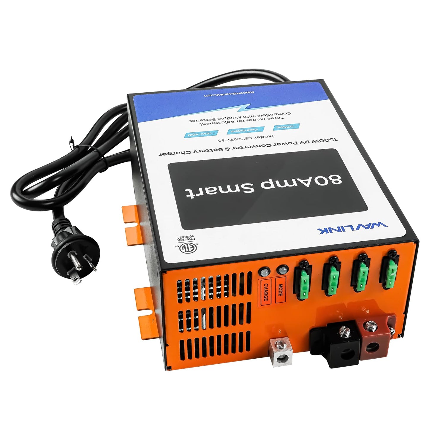 WAVLINK 80 Amp RV Power Converter, 120V AC to 12V DC Battery Charger with 3 Smart Charging Modes, 13V-16.5V Adjustable Operating Range, Multi-Stage Charging