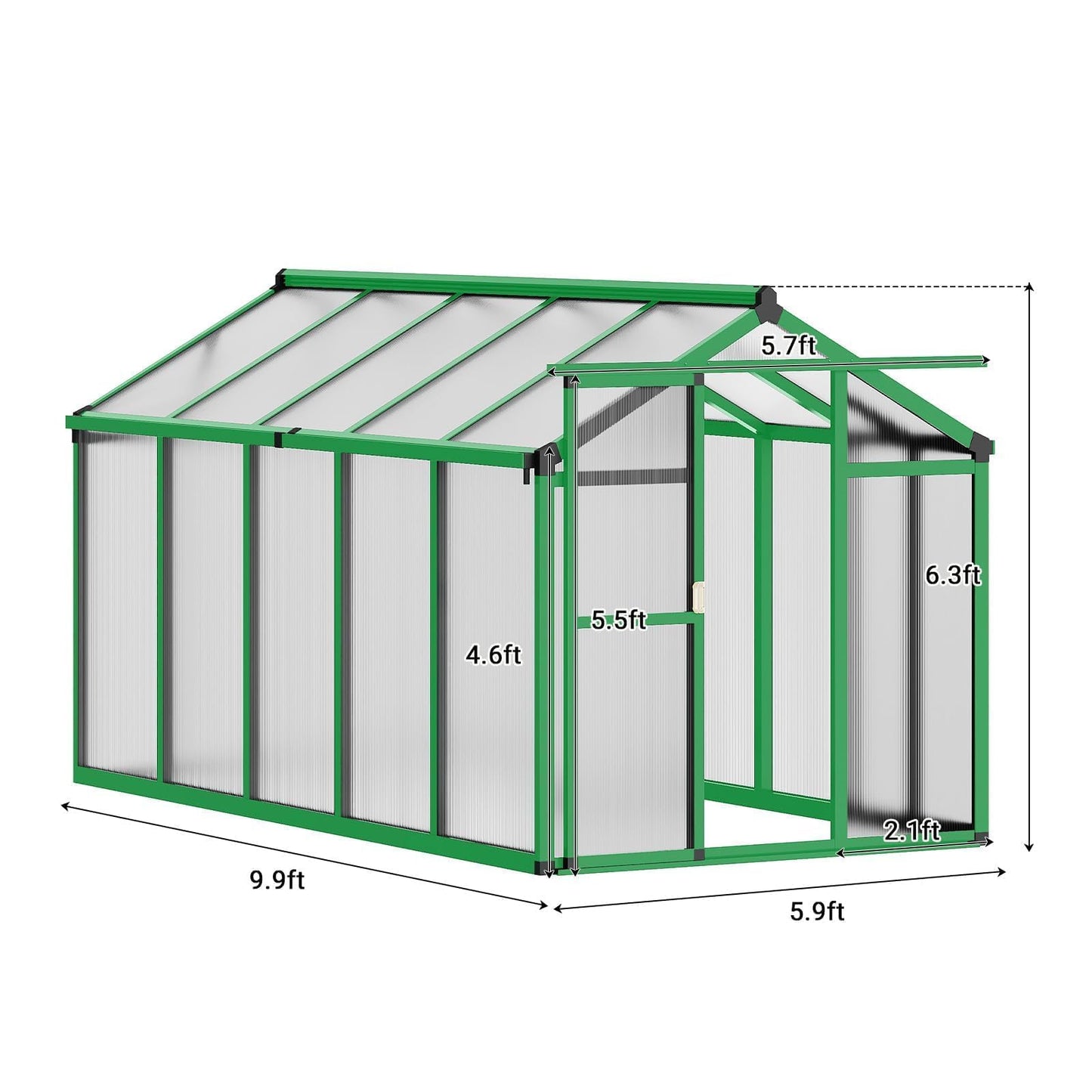 6X10 FT Greenhouse for Outdoors, Walk-in Greenhouse Kit with Aluminum Frame, Polycarbonate Panels, Adjustable Roof Vent, Sliding Door, Secure Lock for Outside Garden, Patio, Backyard