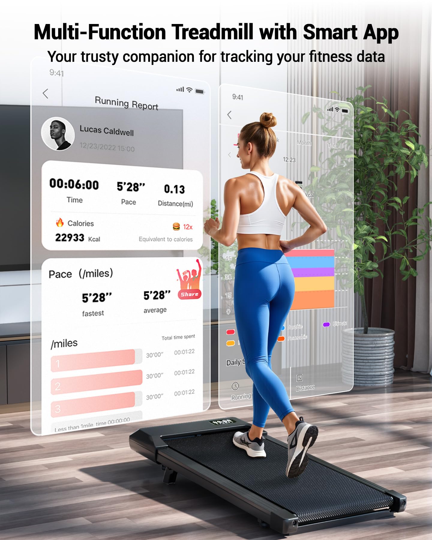 DeerRun Walking Pad Treadmill with 6% Manual Incline, Under Desk Treadmill for Home Office & Small Spaces, 0.6–3.8 MPH, 2.5 HP, 300 lb Capacity, App & Remote Control